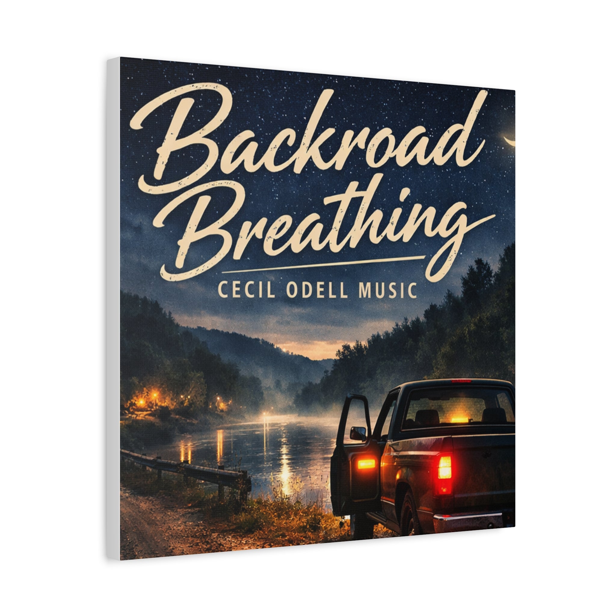 Backroad Breathing Matte Canvas Wall Art – Night Truck Landscape Music Print