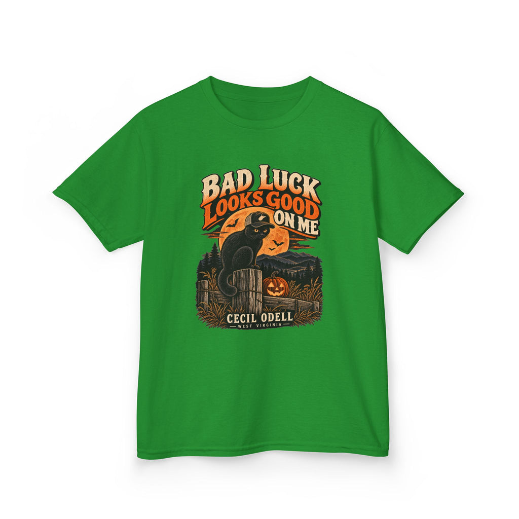 Bad Luck Looks Good on Me Kids Halloween Tee | Cecil Odell