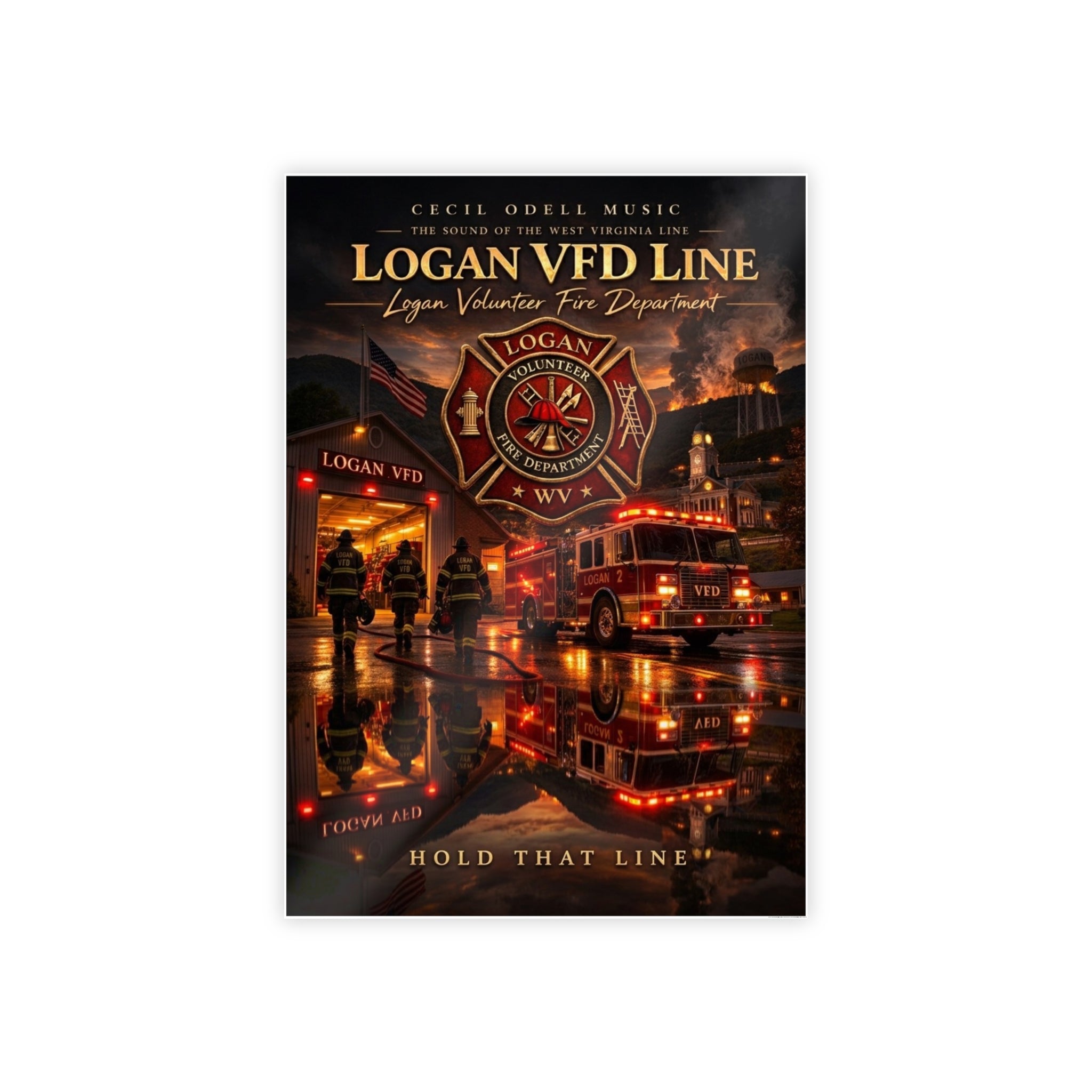 Firefighter Poster: 'Logan VFD Line' Gloss Fire Department Print
