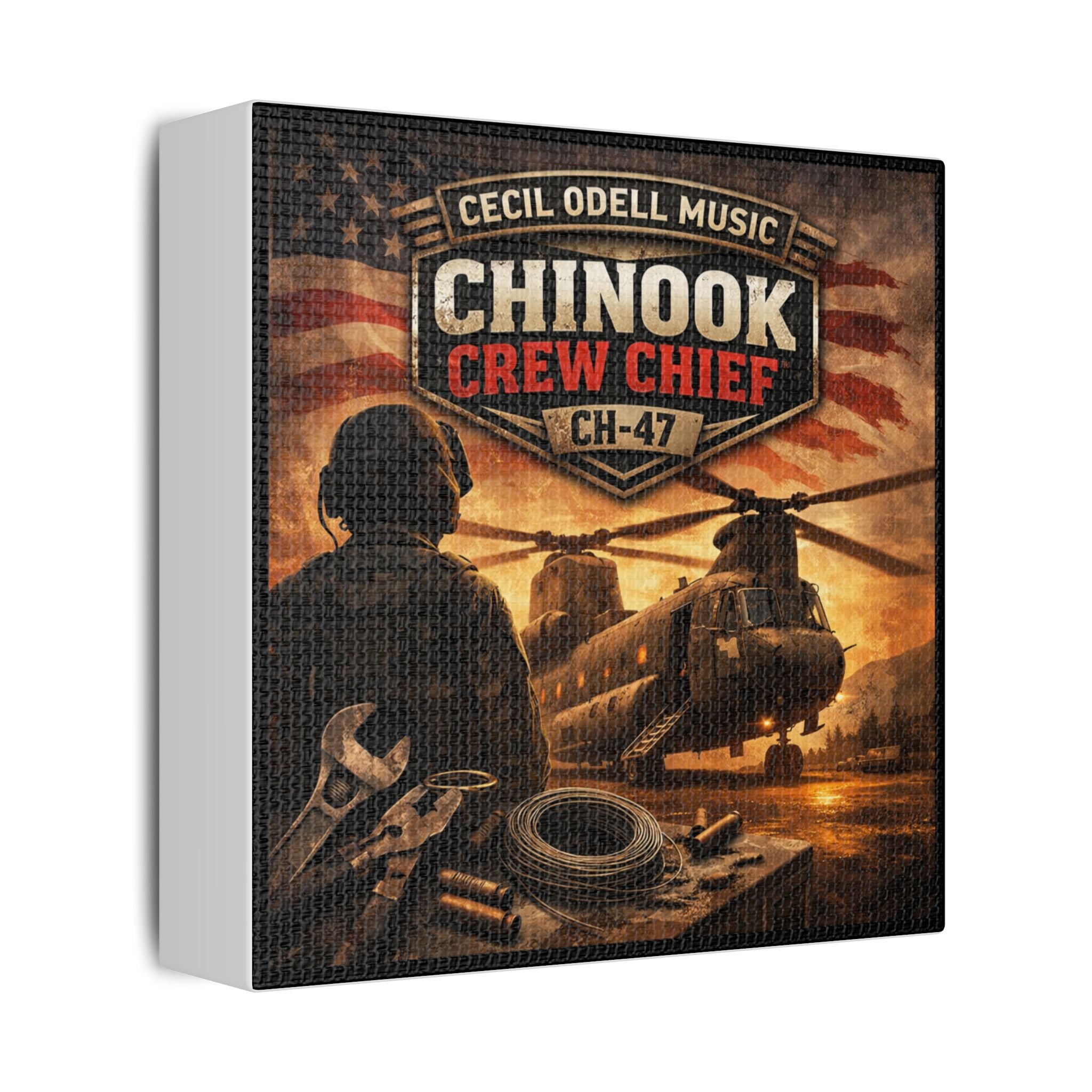 Chinook Crew Chief CH-47 Satin Stretched Canvas Wall Art