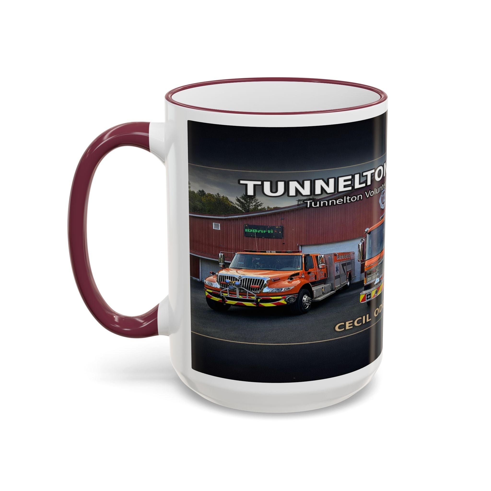 Fire Truck Photo Accent Rim Mug: "Cecil Odell Music" Volunteer Fire Department Tribute (11oz/15oz)