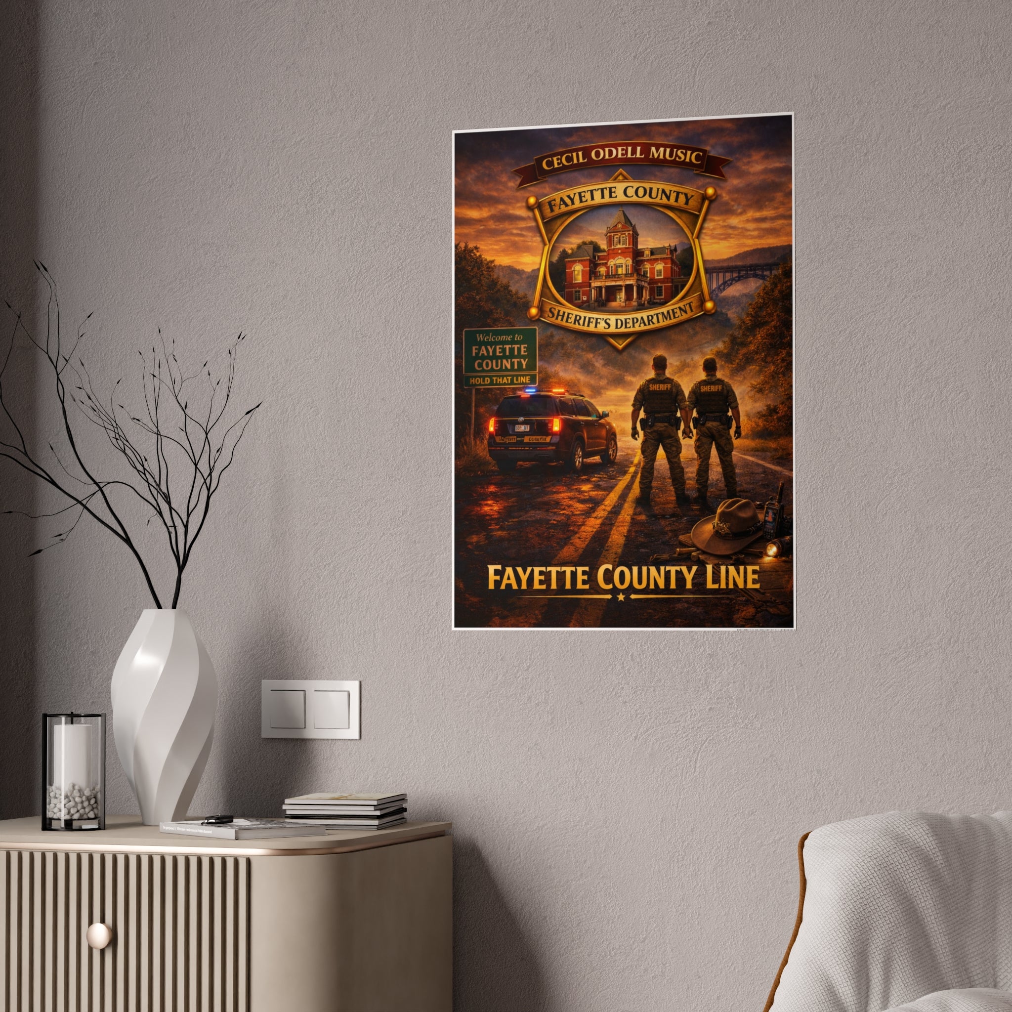 Fayette County Line Sheriff Poster: Gloss Police Badge Wall Art