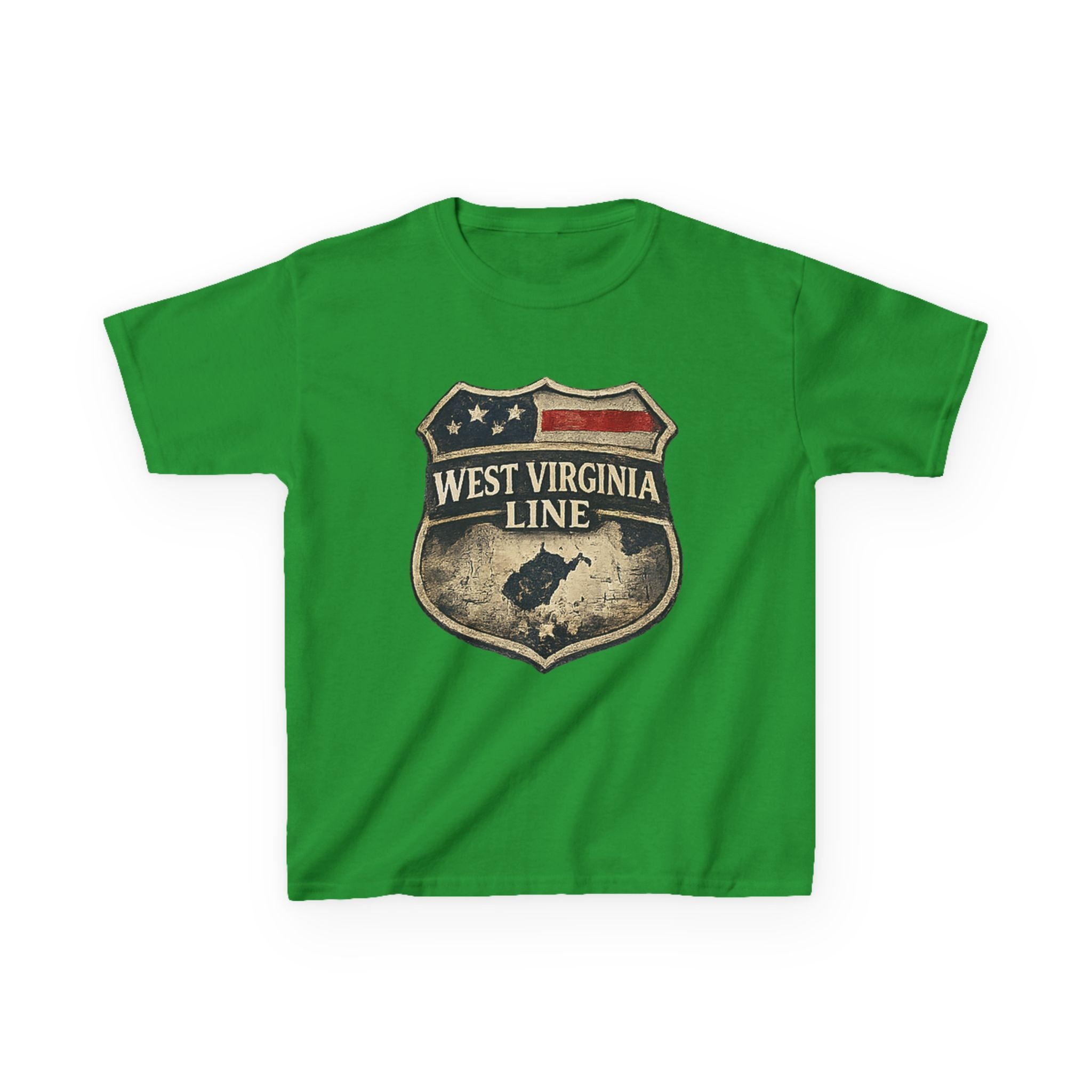 Kids T‑Shirt: Vintage West Virginia Line Badge with Eagle & American Flag