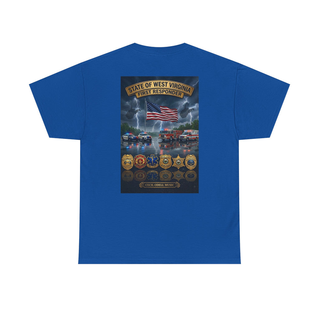 West Virginia First Responders Tribute Tee: State Emblem & American Flag Memorial Shirt