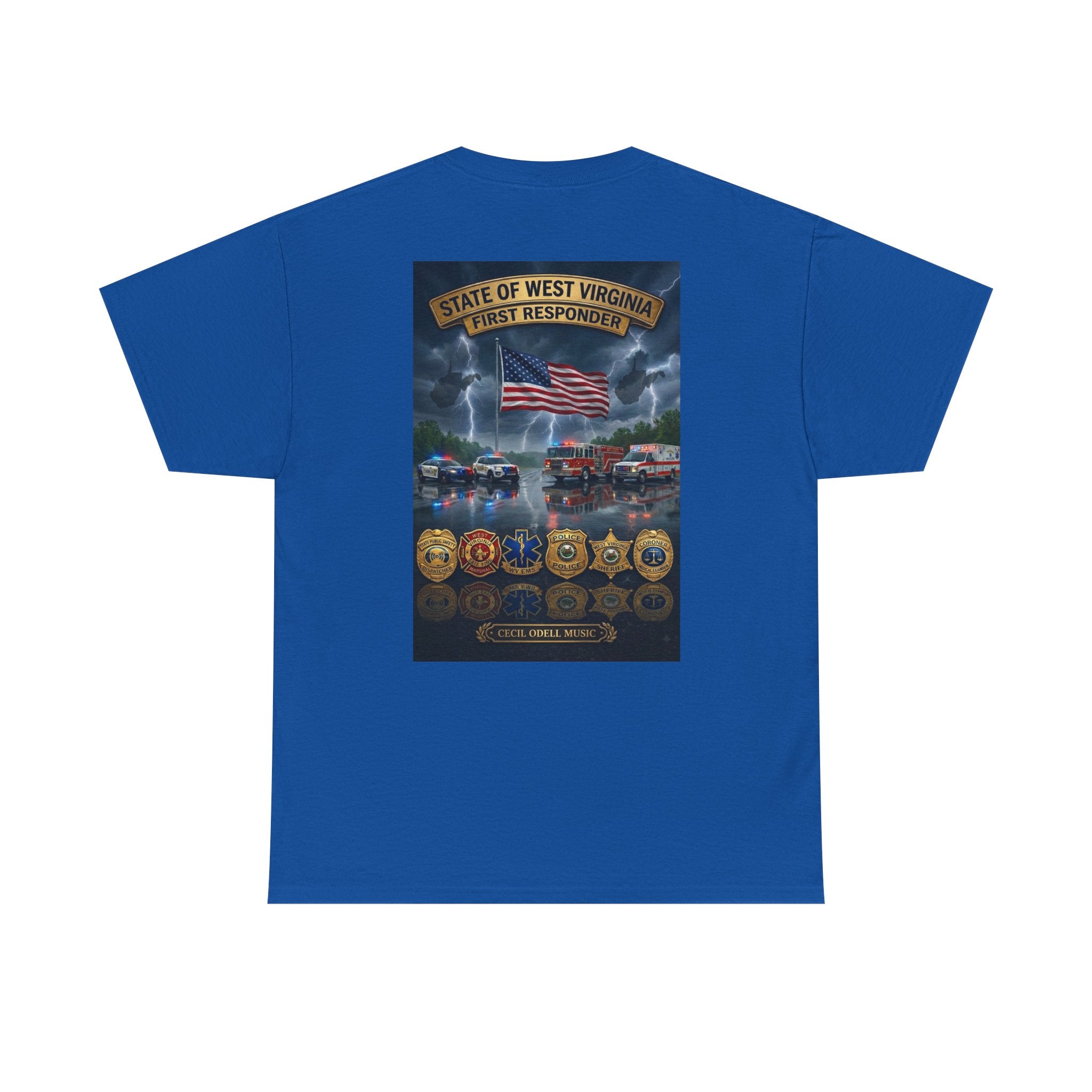 West Virginia First Responders Tribute Tee: State Emblem & American Flag Memorial Shirt