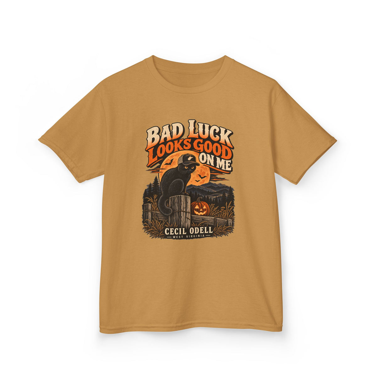 Bad Luck Looks Good on Me Kids Halloween Tee | Cecil Odell