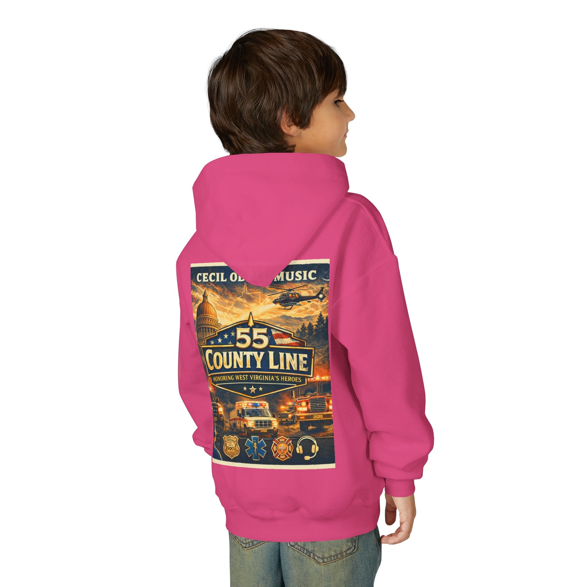 Youth Hoodie - '55 County Line' West Virginia Line Music Graphic Pullover