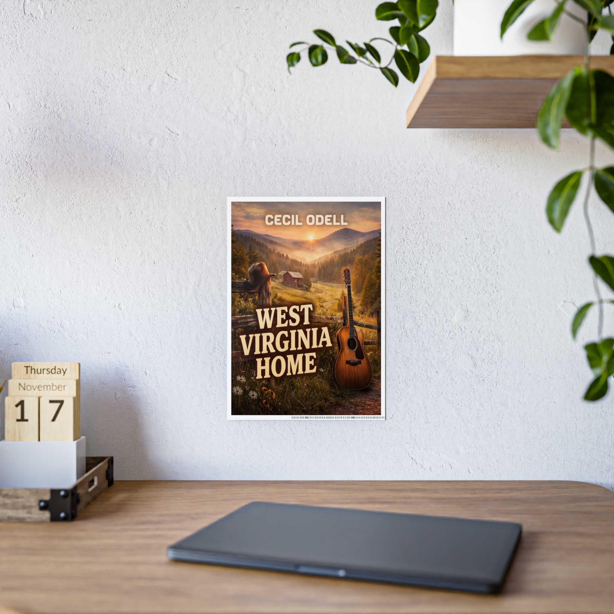 West Virginia Home Poster: Rustic Mountain Guitar Wall Art