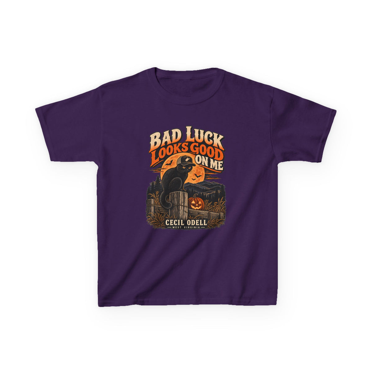 Bad Luck Looks Good on Me Kids Halloween Tee | Cecil Odell