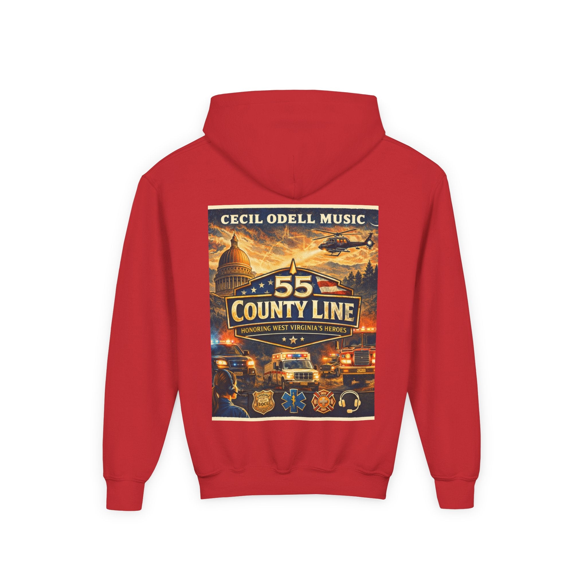Youth Hoodie - '55 County Line' West Virginia Line Music Graphic Pullover