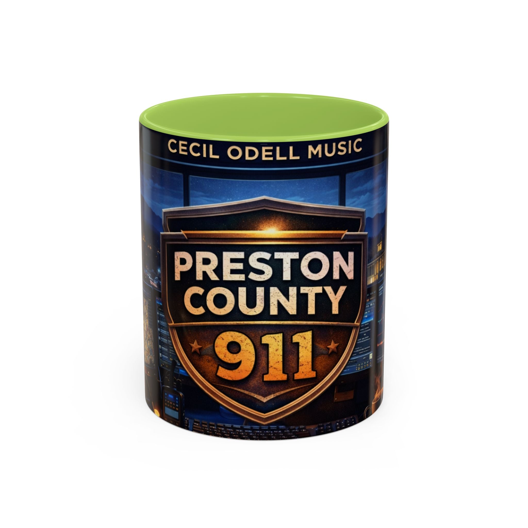 Preston County 911 Coffee Mug: Emergency Dispatch Badge Accent Mug