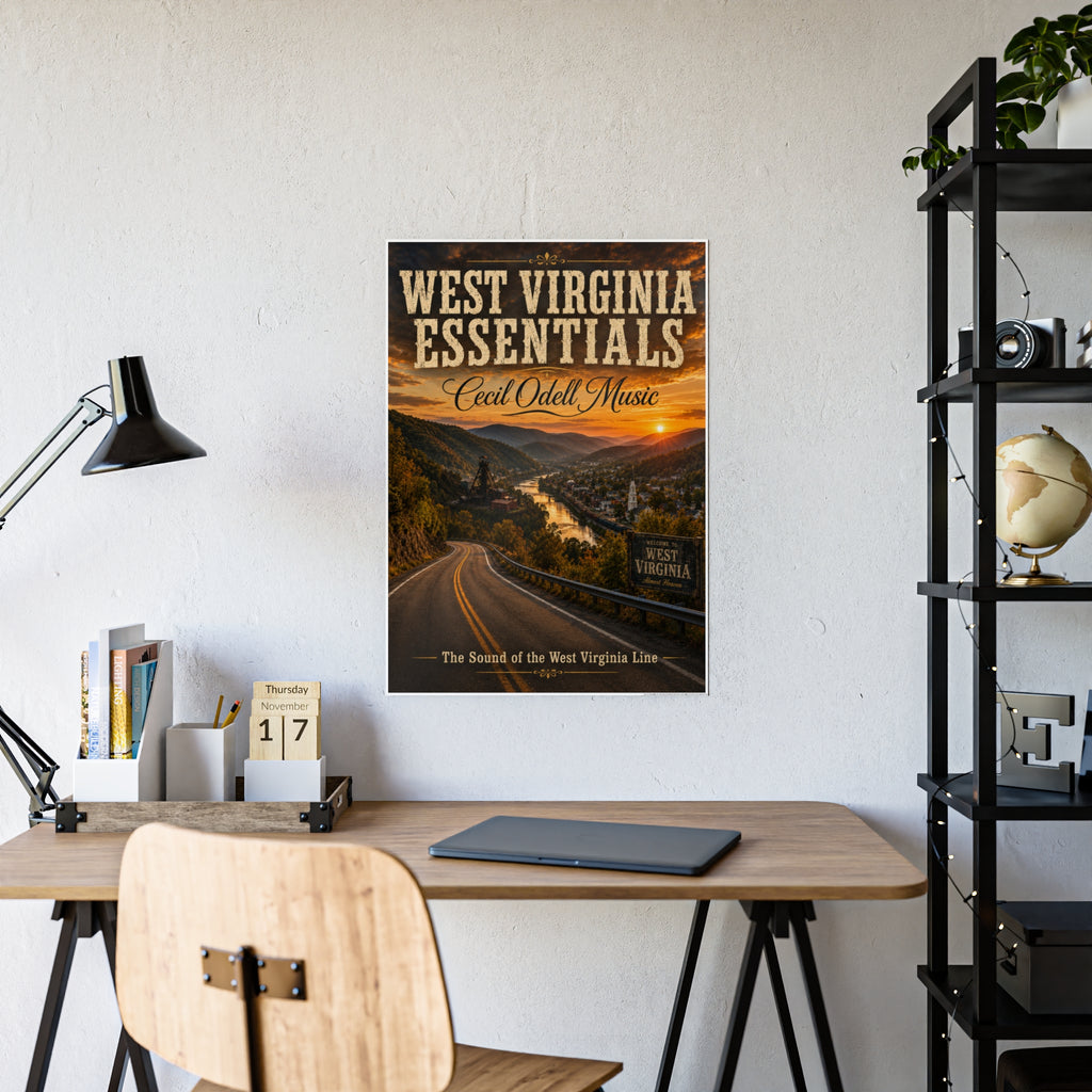 West Virginia Essentials Gloss Poster — Vintage Scenic State Music Print