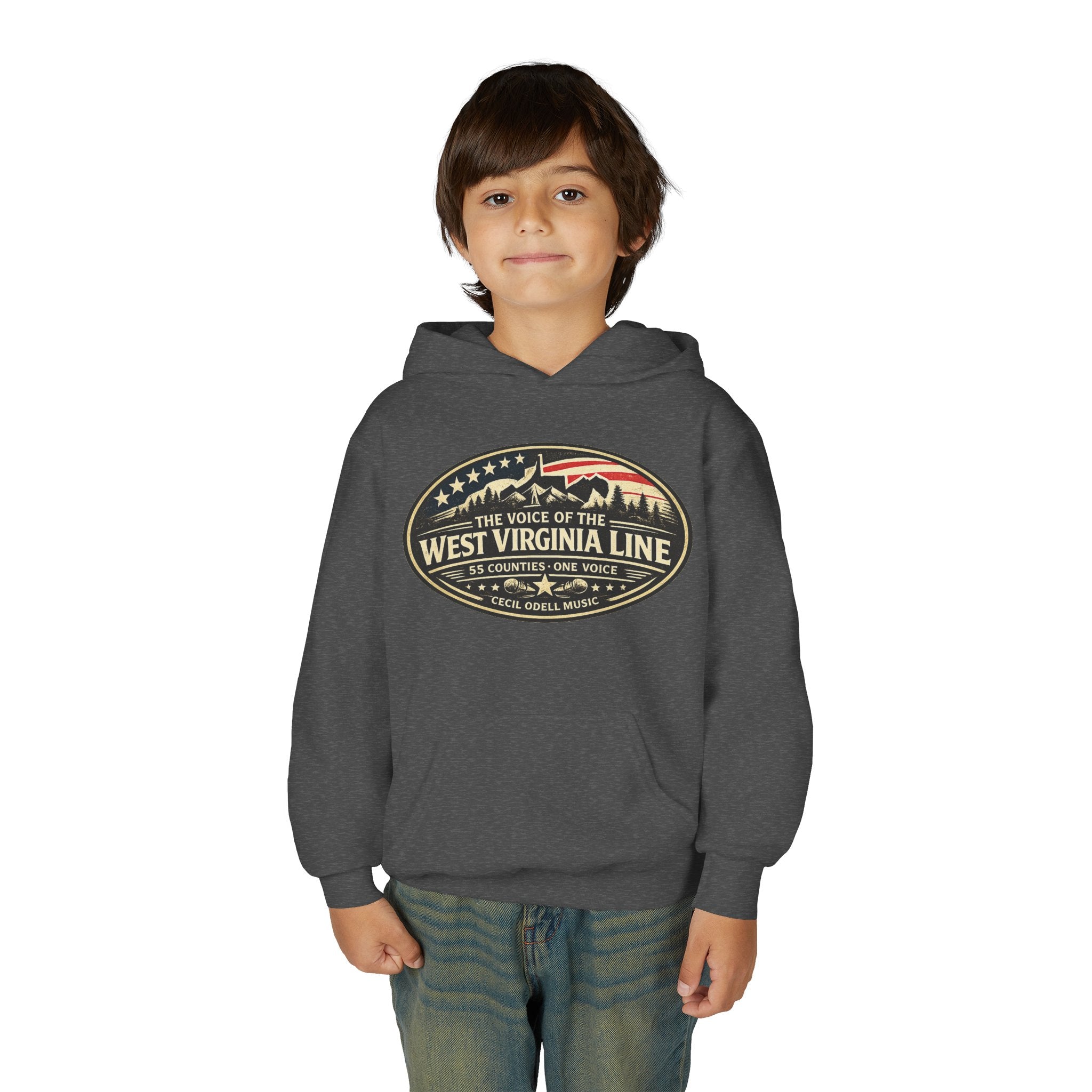 Youth Hoodie - '55 County Line' West Virginia Line Music Graphic Pullover