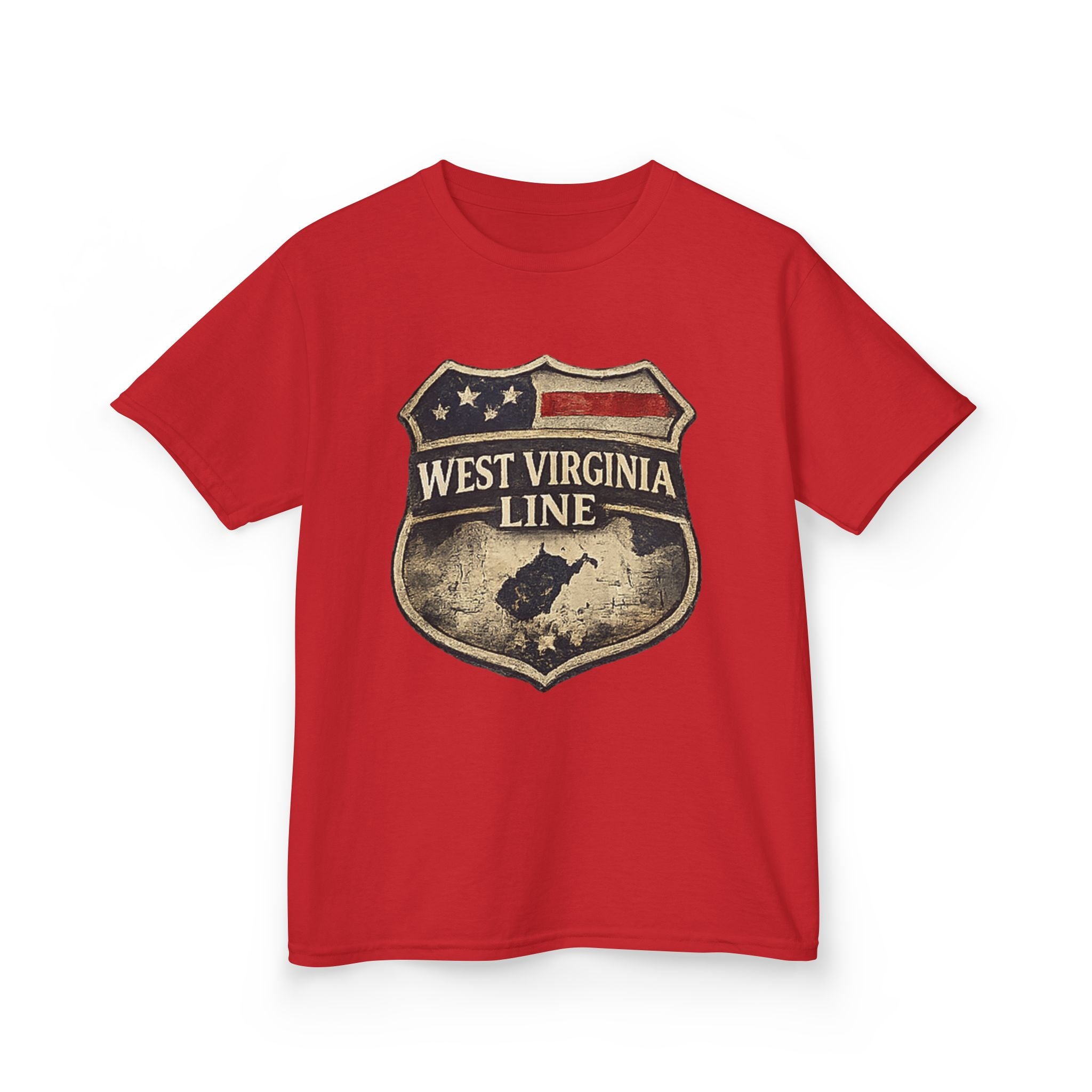 Kids T‑Shirt: Vintage West Virginia Line Badge with Eagle & American Flag