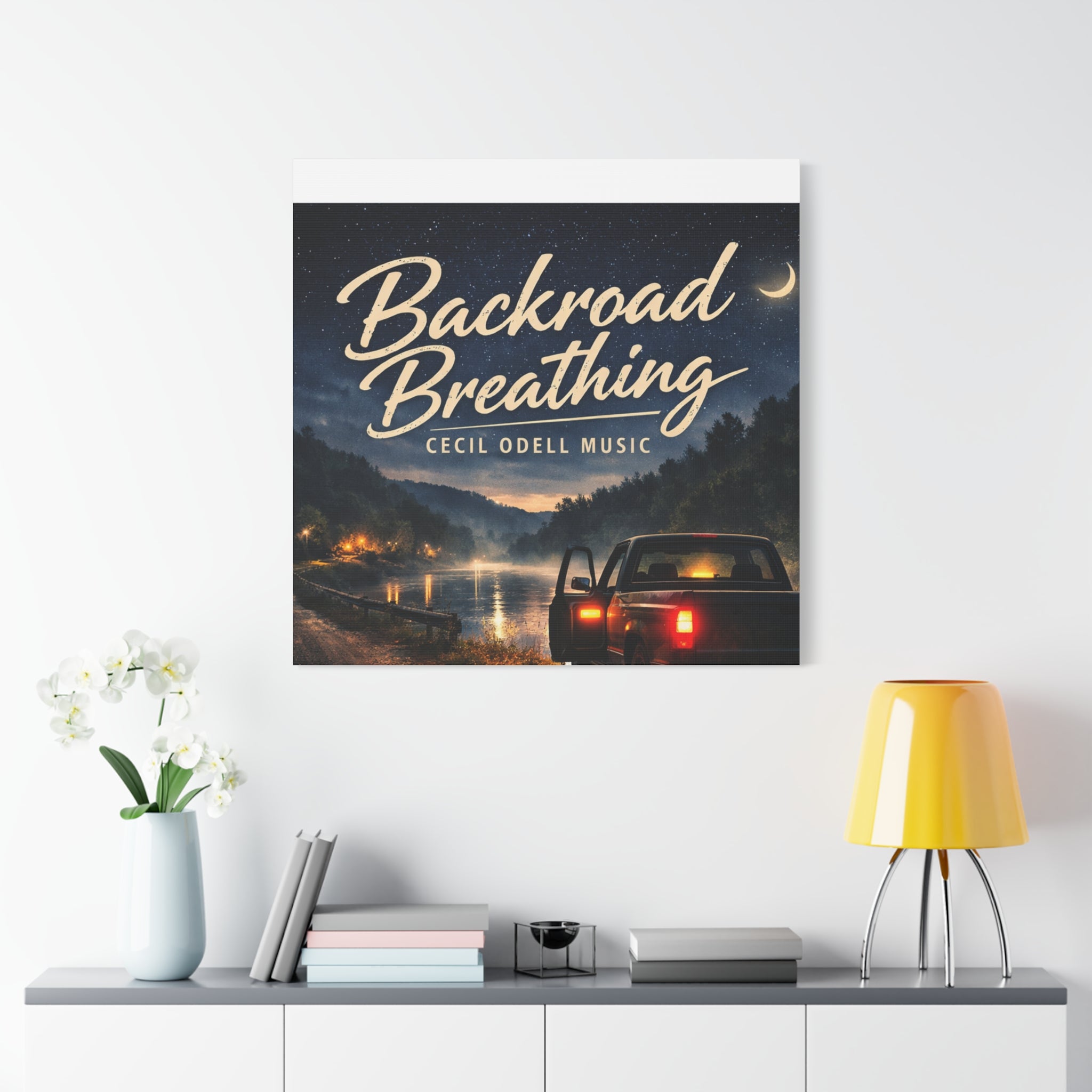 Backroad Breathing Matte Canvas Wall Art: Night Truck Landscape Music Print
