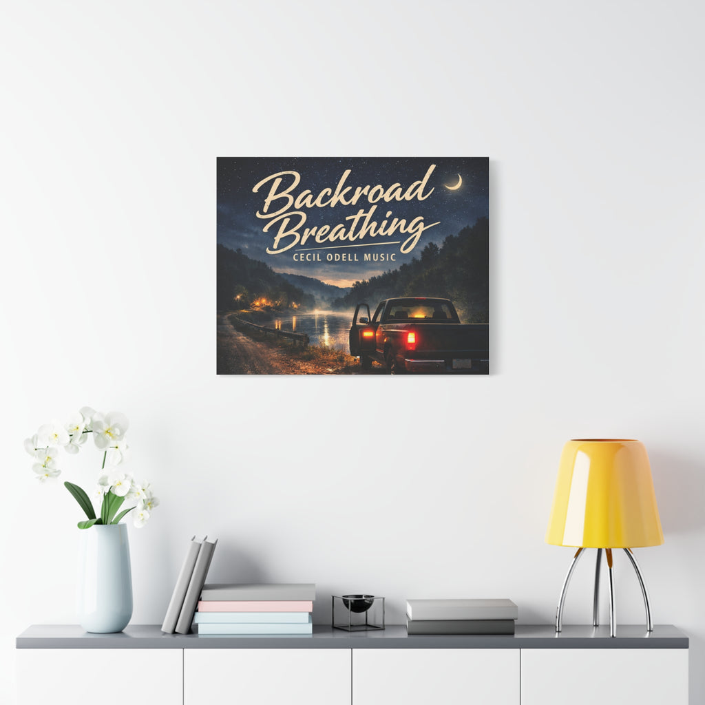 Backroad Breathing Matte Canvas Wall Art: Night Truck Landscape Music Print