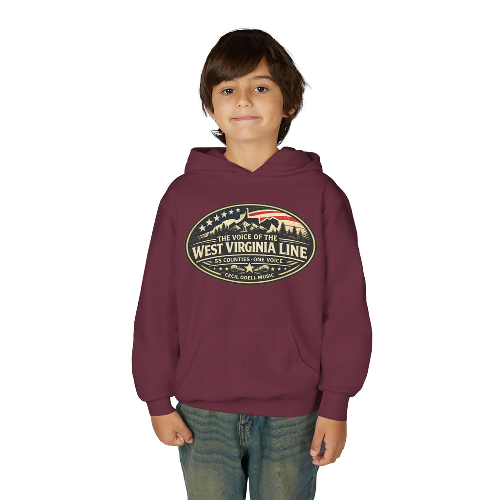 Youth Hoodie - '55 County Line' West Virginia Line Music Graphic Pullover