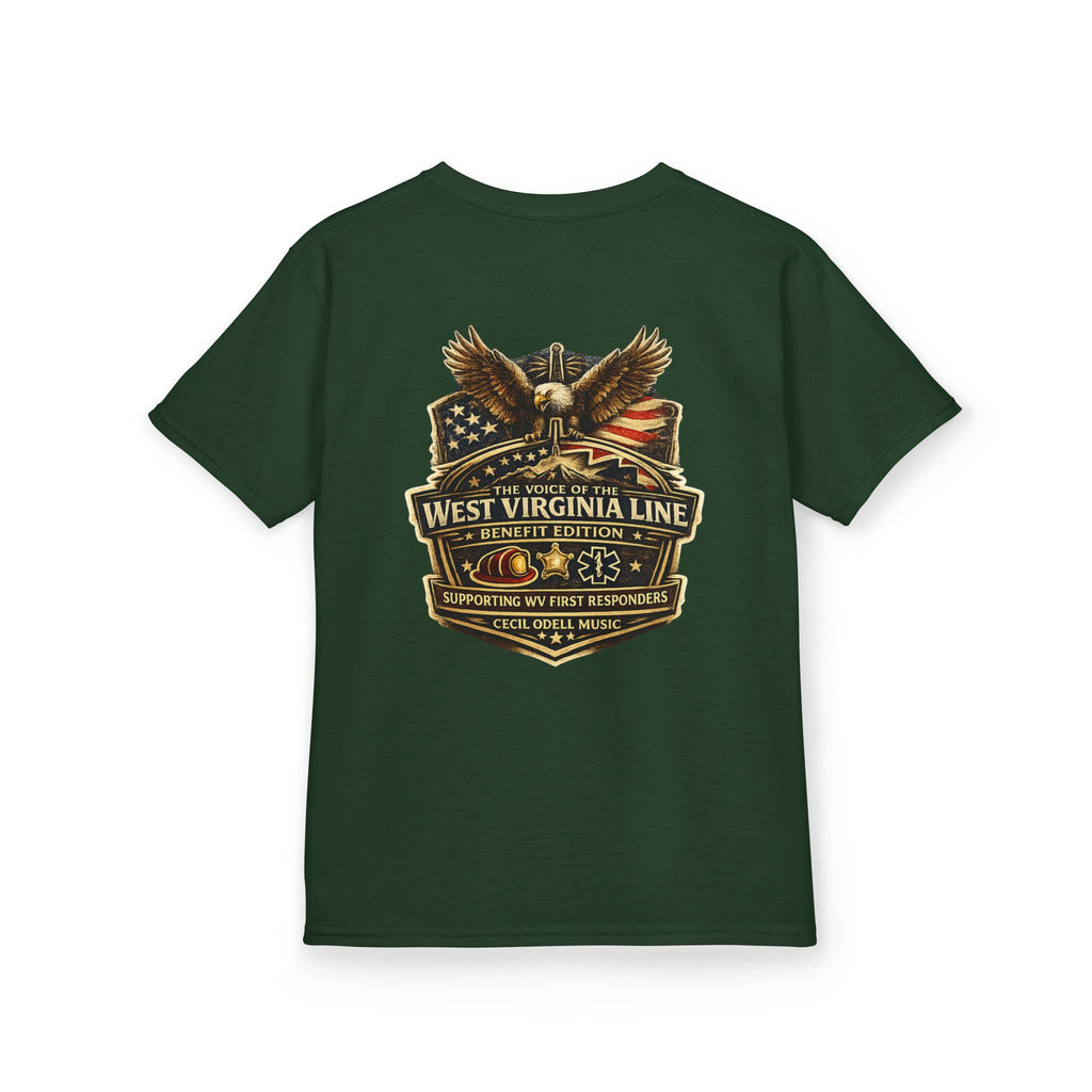 Kids T‑Shirt: Vintage West Virginia Line Badge with Eagle & American Flag
