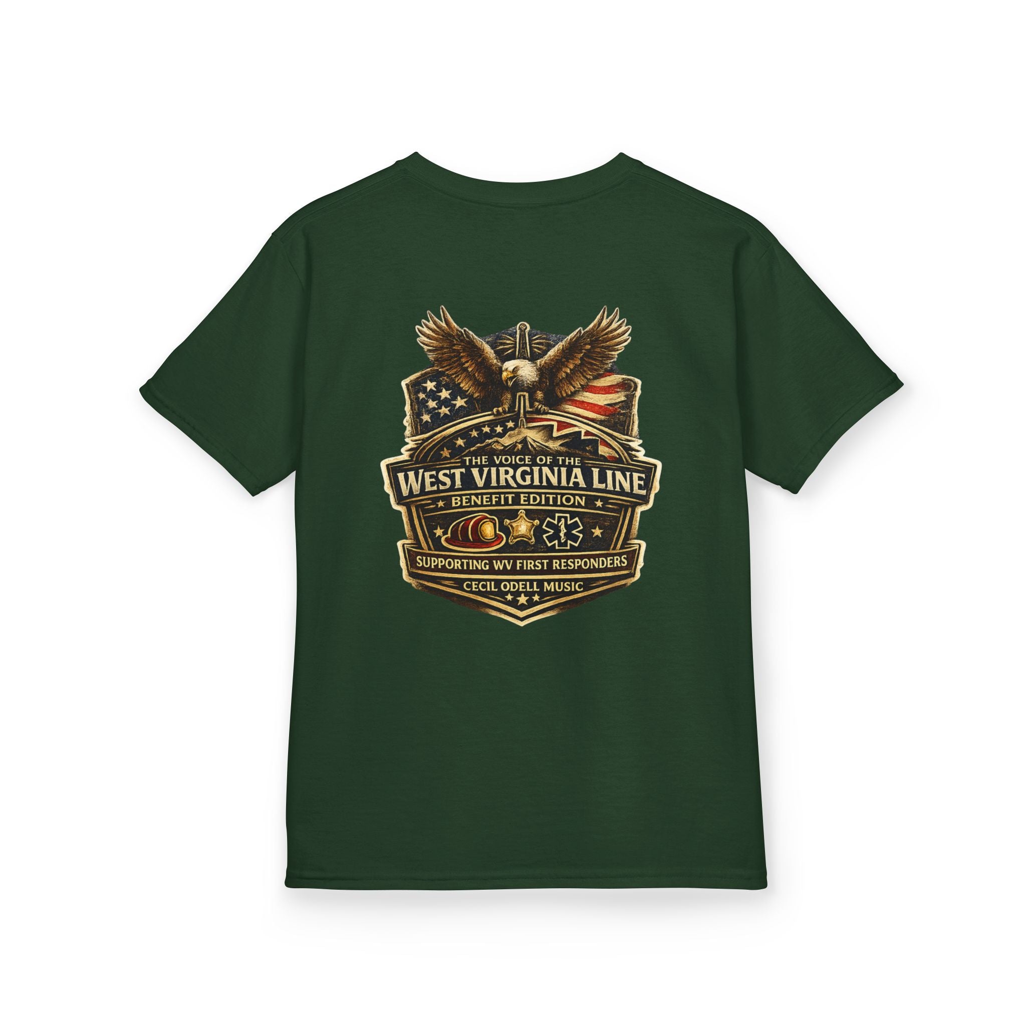 Kids T‑Shirt: Vintage West Virginia Line Badge with Eagle & American Flag