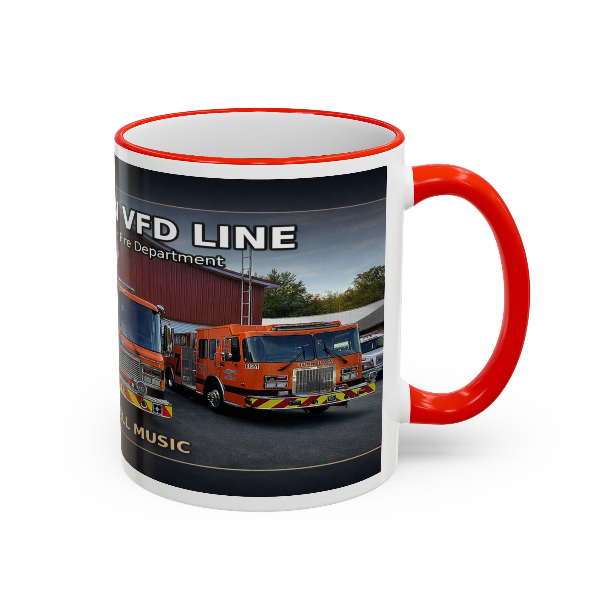 Fire Truck Photo Accent Rim Mug: "Cecil Odell Music" Volunteer Fire Department Tribute (11oz/15oz)