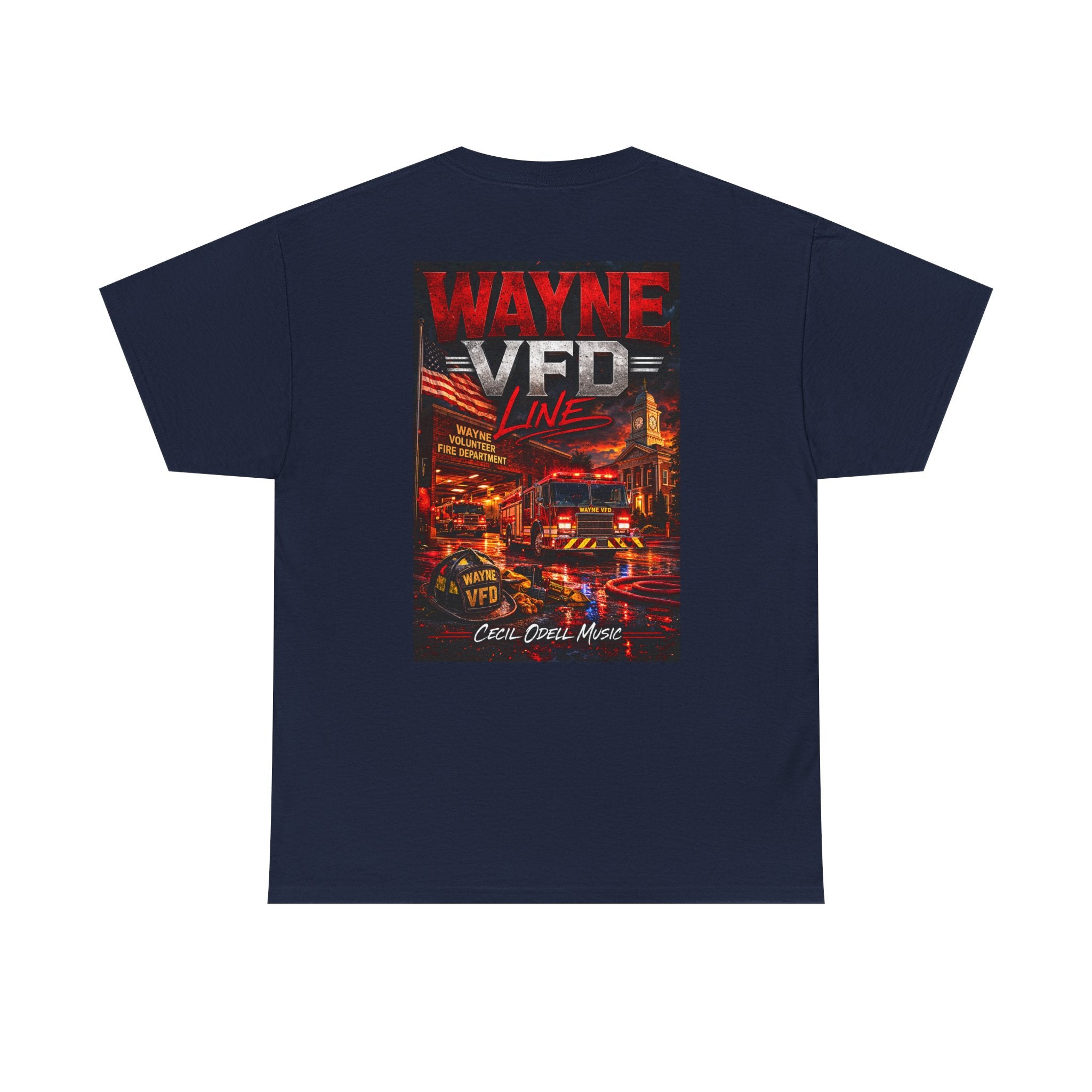 Wayne VFD Line Graphic Tee: Retro Firefighter Poster Shirt