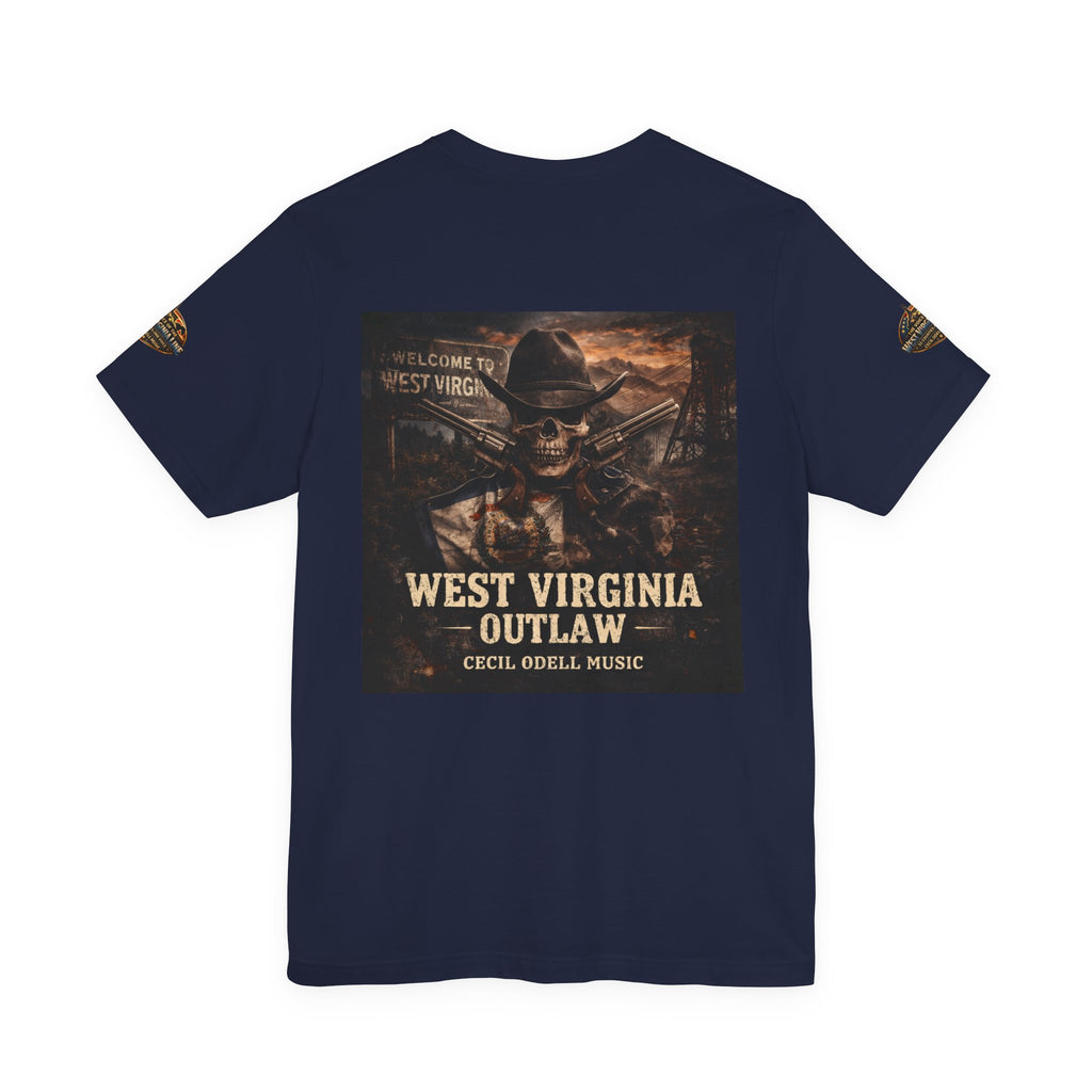 West Virginia Outlaw T-Shirt: Rustic Skull & Guns Country Graphic Tee