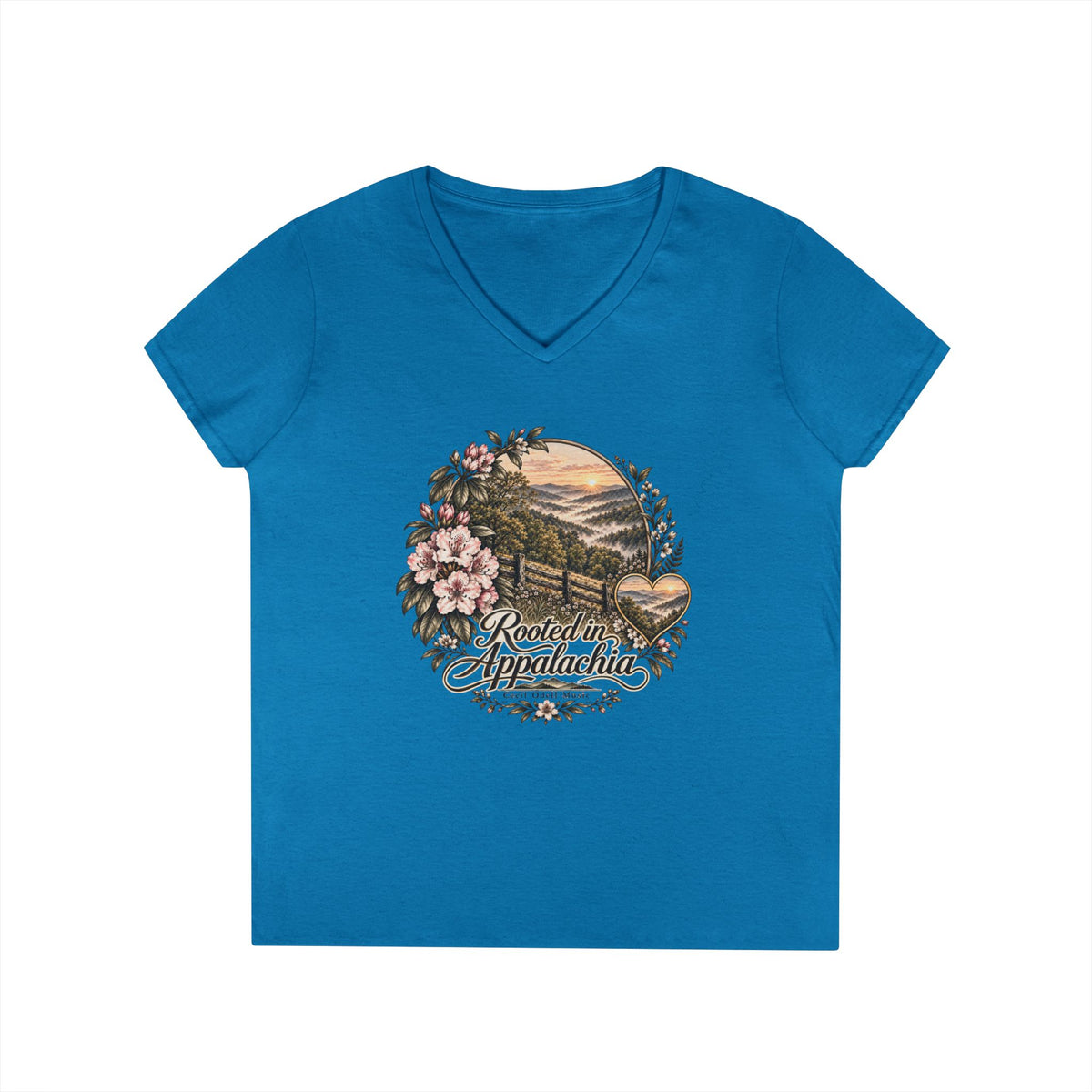 Rooted in Appalachia Ladies' V-Neck T-Shirt – Rustic Mountain Floral Tee