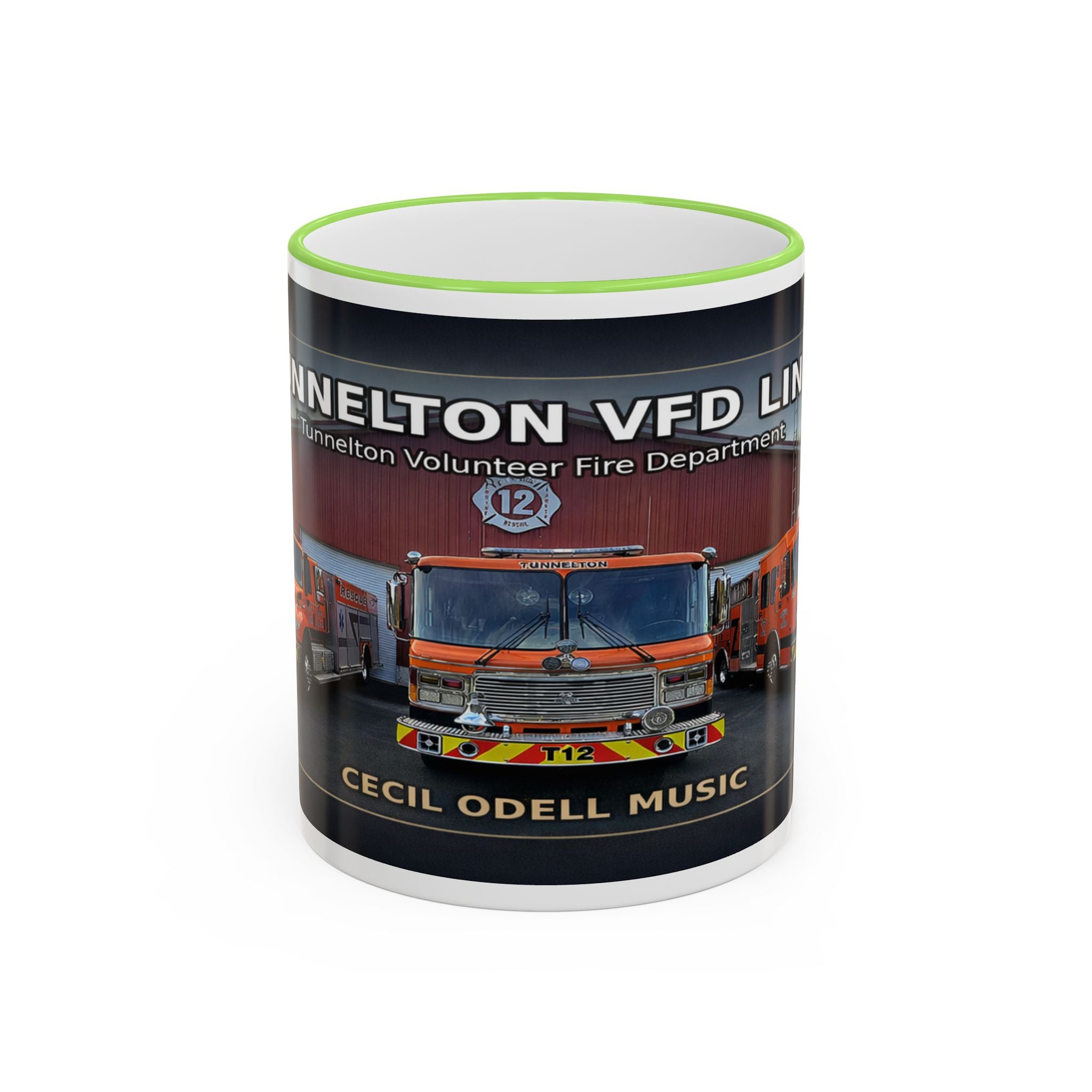 Fire Truck Photo Accent Rim Mug: "Cecil Odell Music" Volunteer Fire Department Tribute (11oz/15oz)