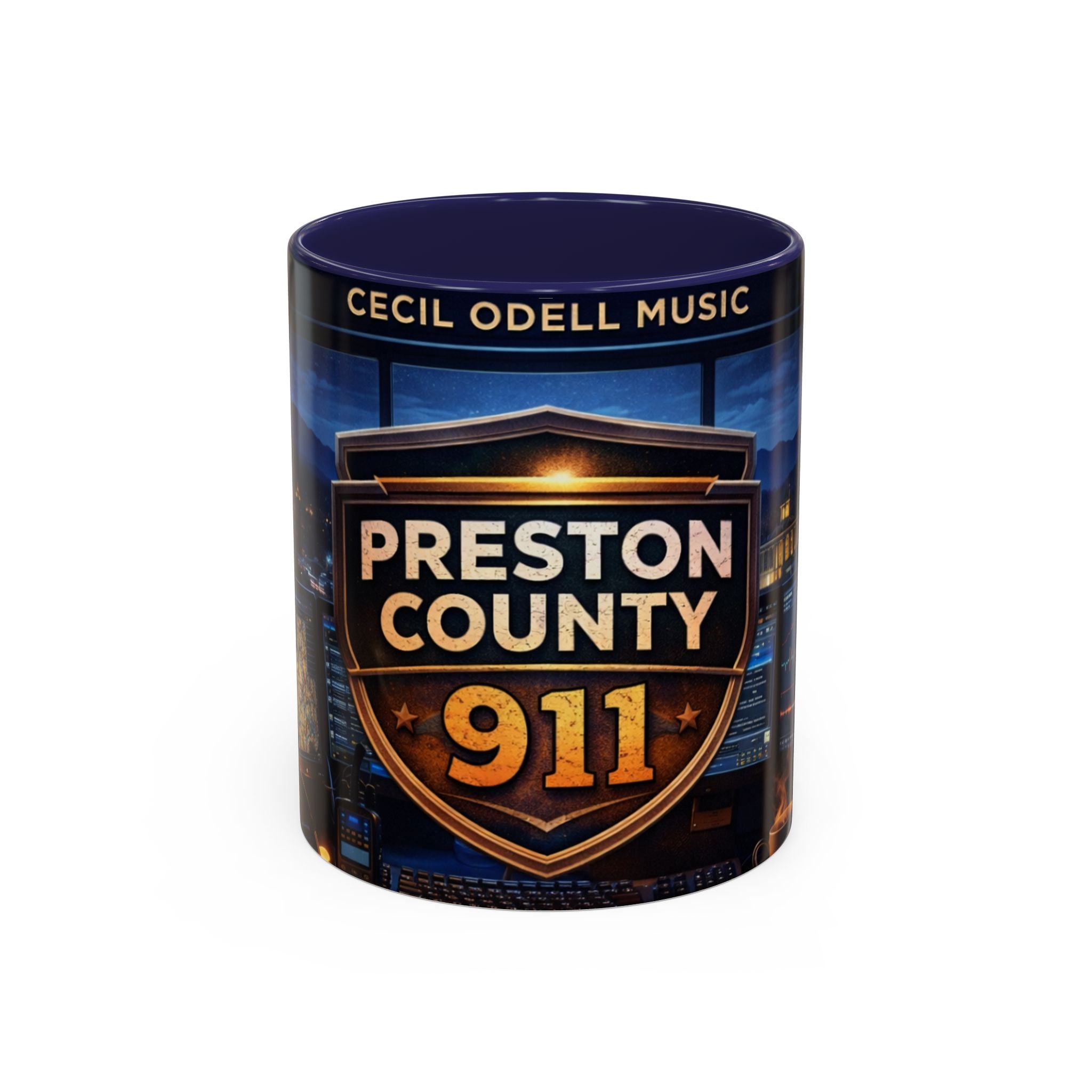 Preston County 911 Coffee Mug: Emergency Dispatch Badge Accent Mug