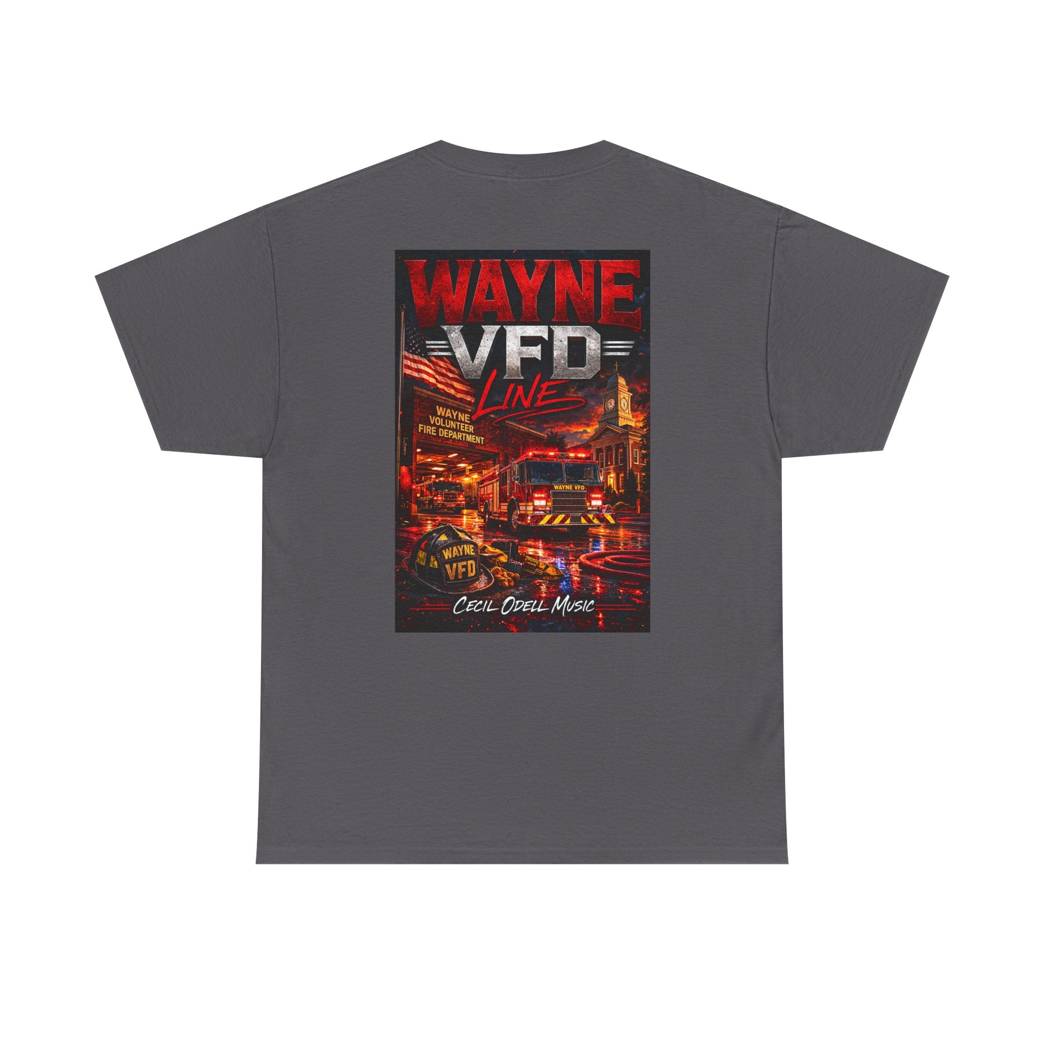Wayne VFD Line Graphic Tee: Retro Firefighter Poster Shirt
