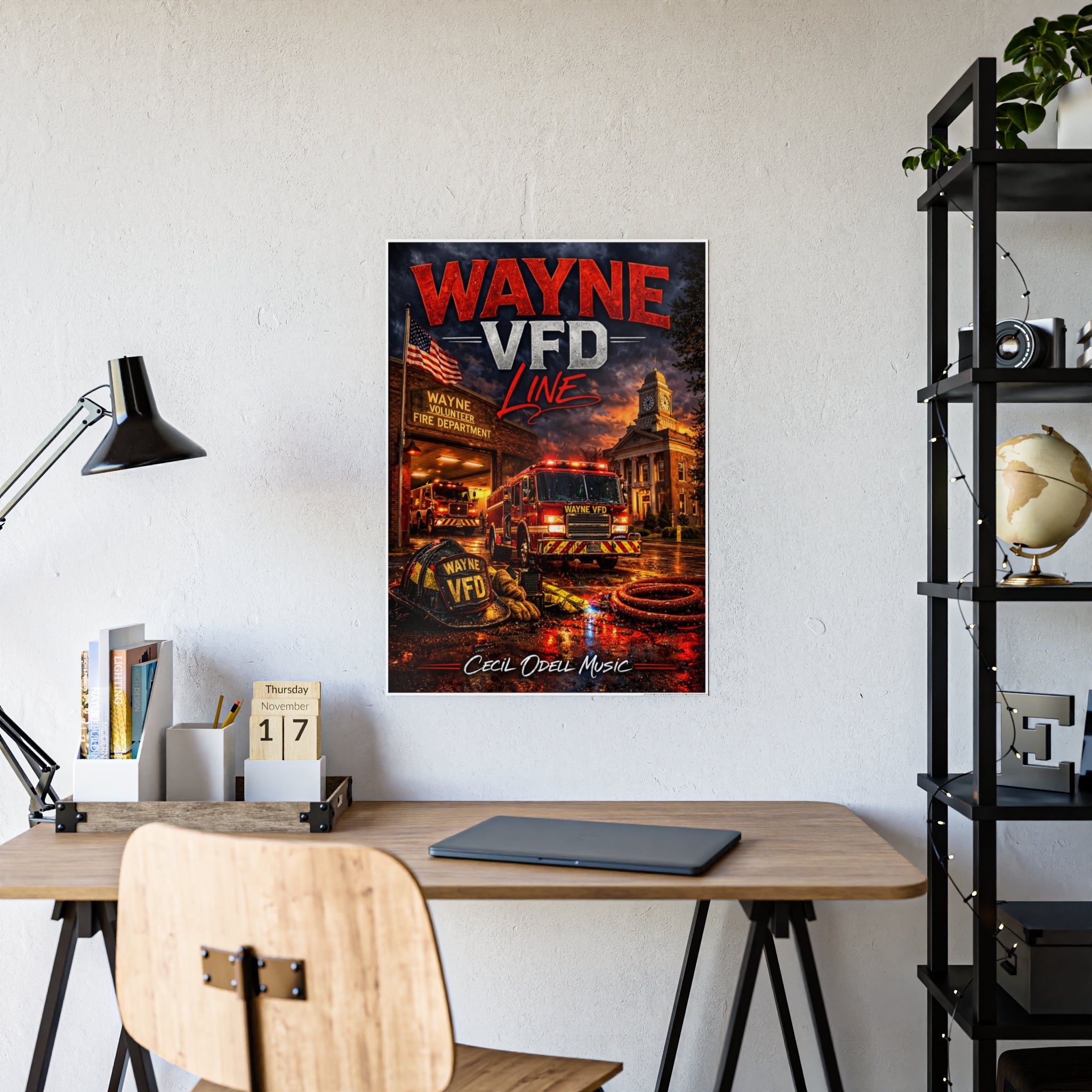 Wayne VFD Line Gloss Poster: Firefighter Station Art Print