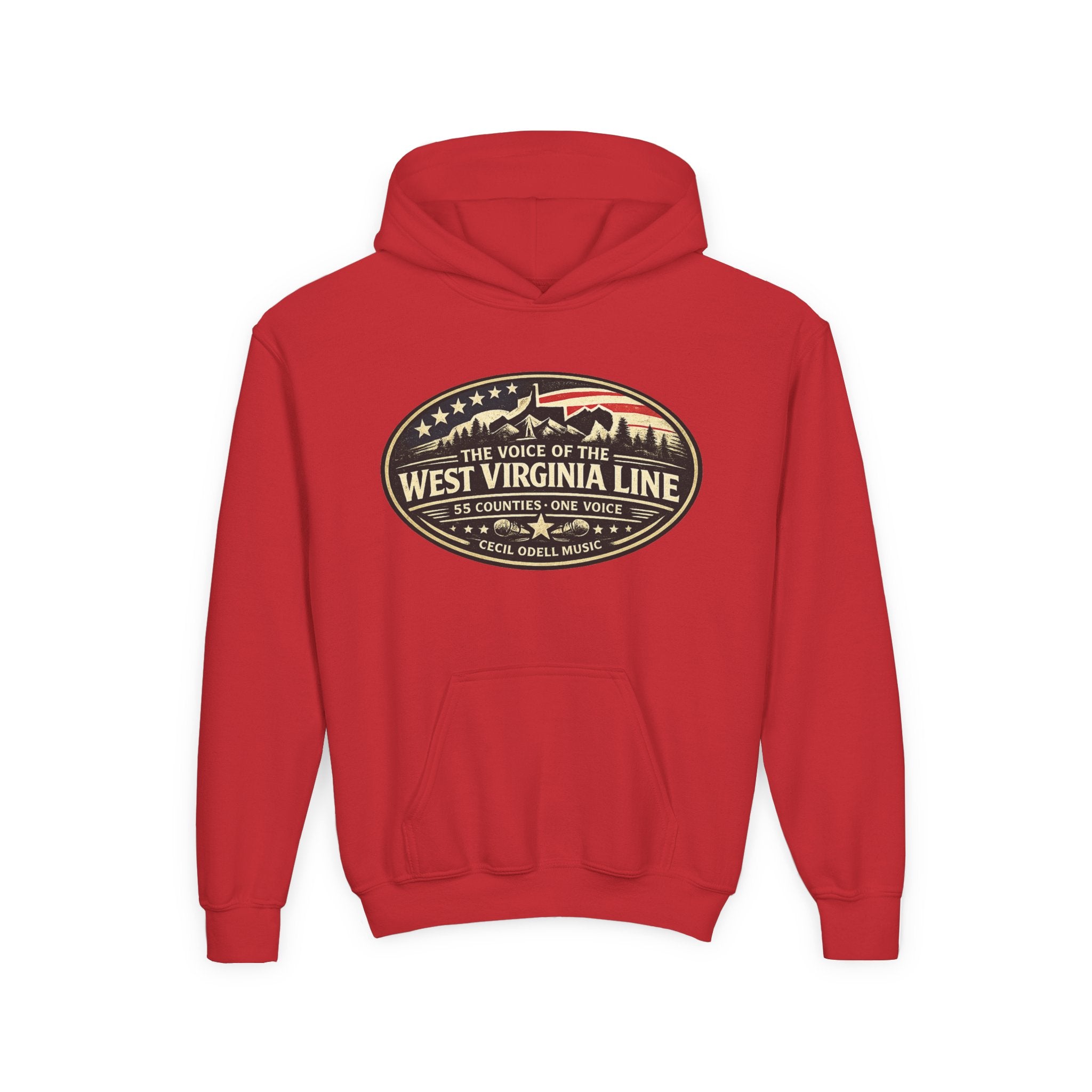 Youth Hoodie - '55 County Line' West Virginia Line Music Graphic Pullover