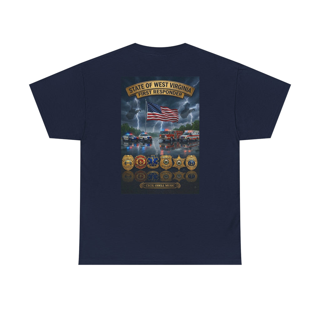 West Virginia First Responders Tribute Tee: State Emblem & American Flag Memorial Shirt