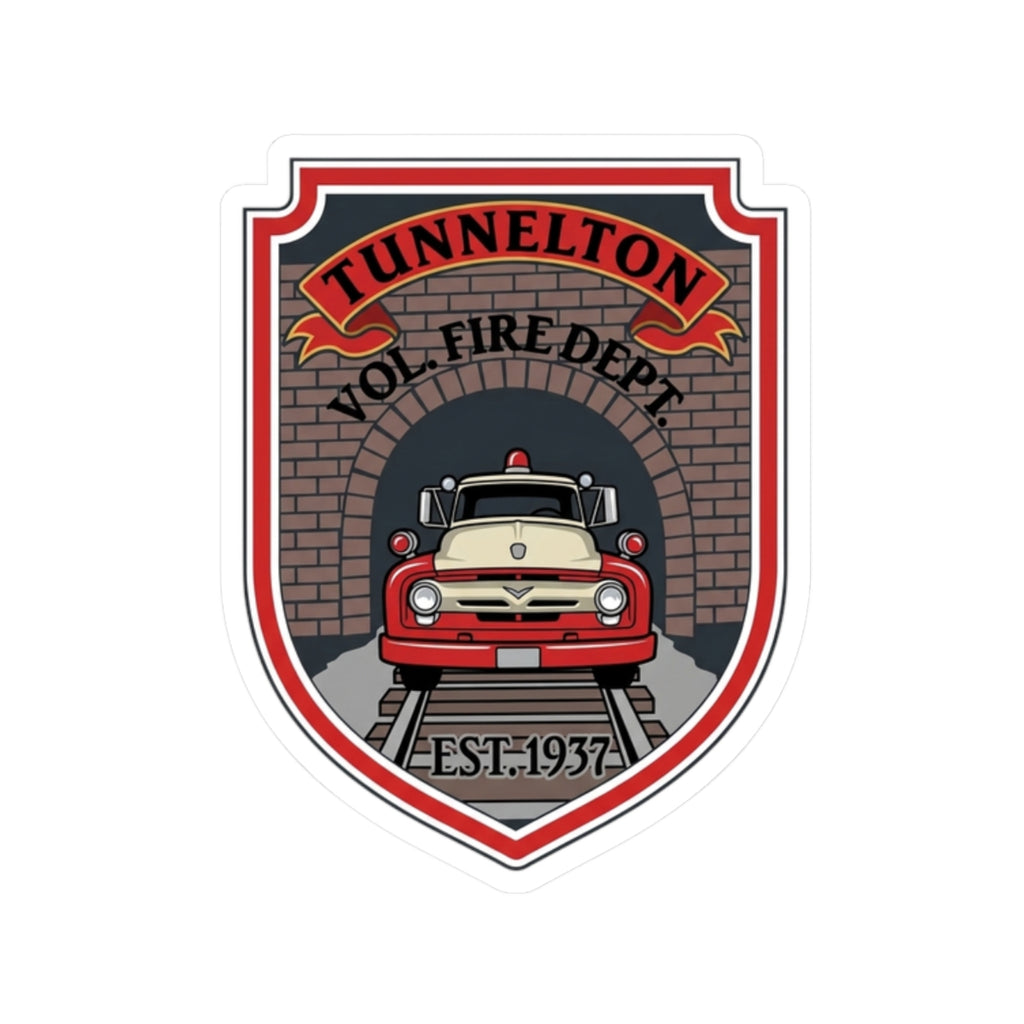 Tunnelton Vol. Fire Dept. Kiss-Cut Sticker: Vintage Firetruck Badge (Est. 1937)