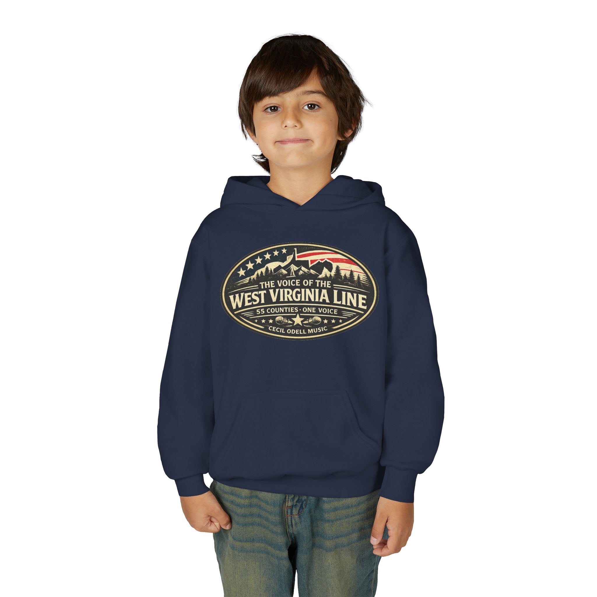 Youth Hoodie - '55 County Line' West Virginia Line Music Graphic Pullover