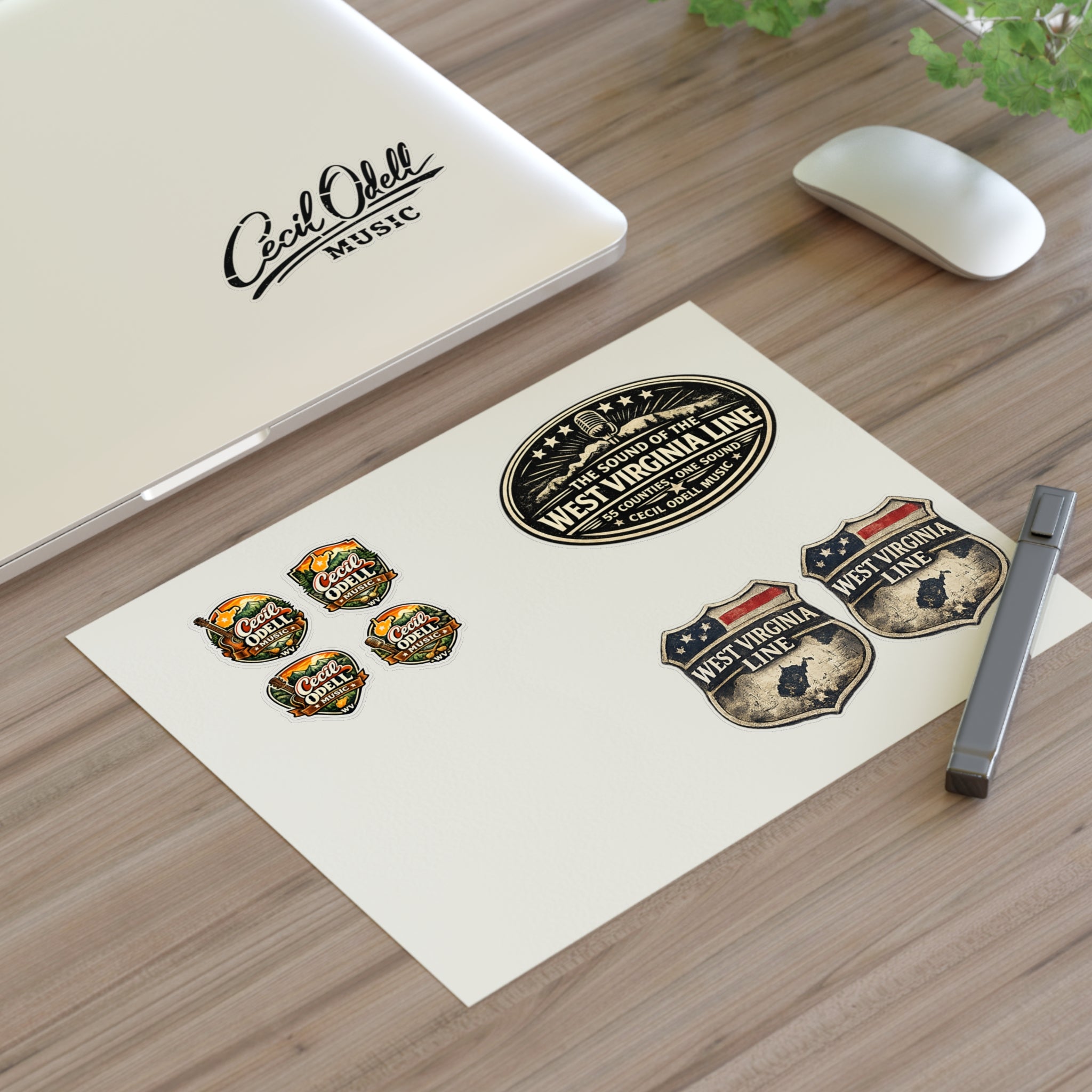 West Virginia Line Music Sticker Sheet: Cecil Odell Band Logo & Vintage Badges