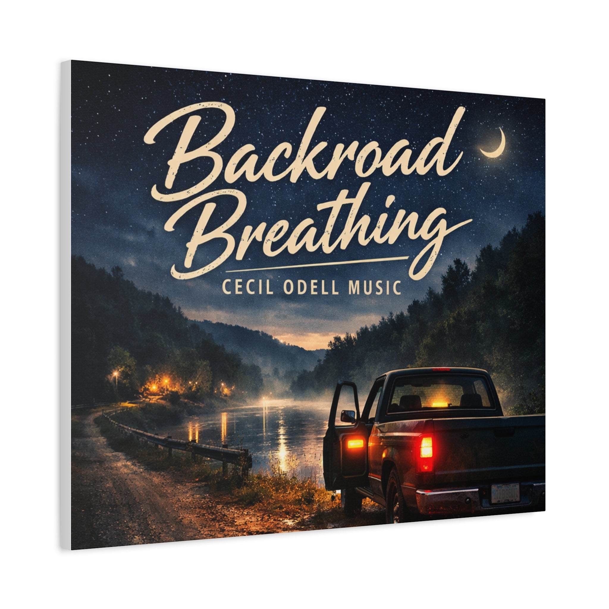 Backroad Breathing Matte Canvas Wall Art – Night Truck Landscape Music Print