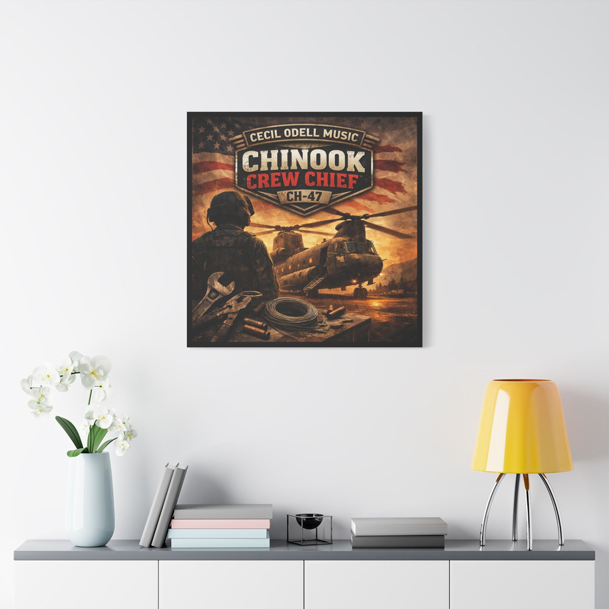 Chinook Crew Chief CH-47 Satin Stretched Canvas Wall Art