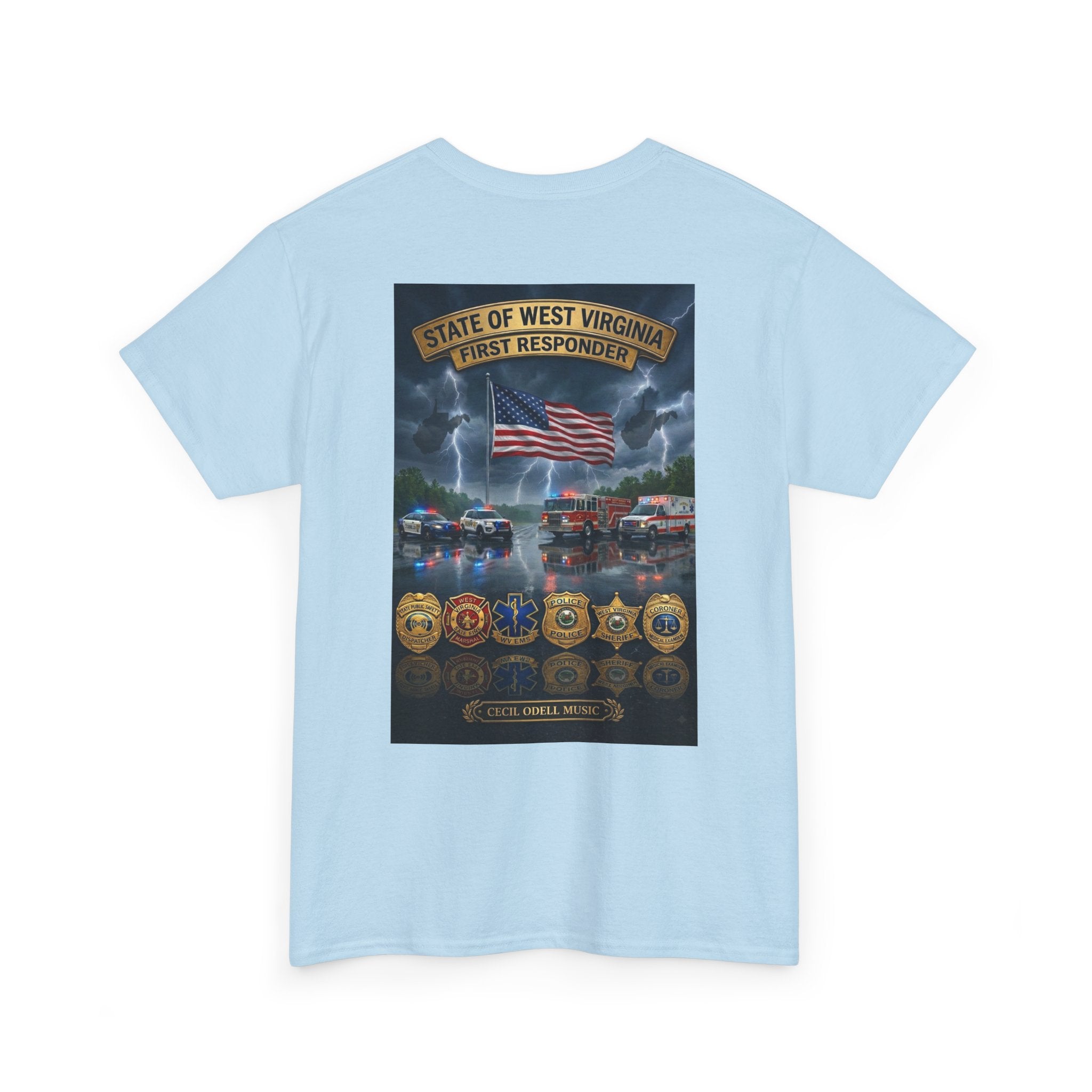 West Virginia First Responders Tribute Tee: State Emblem & American Flag Memorial Shirt
