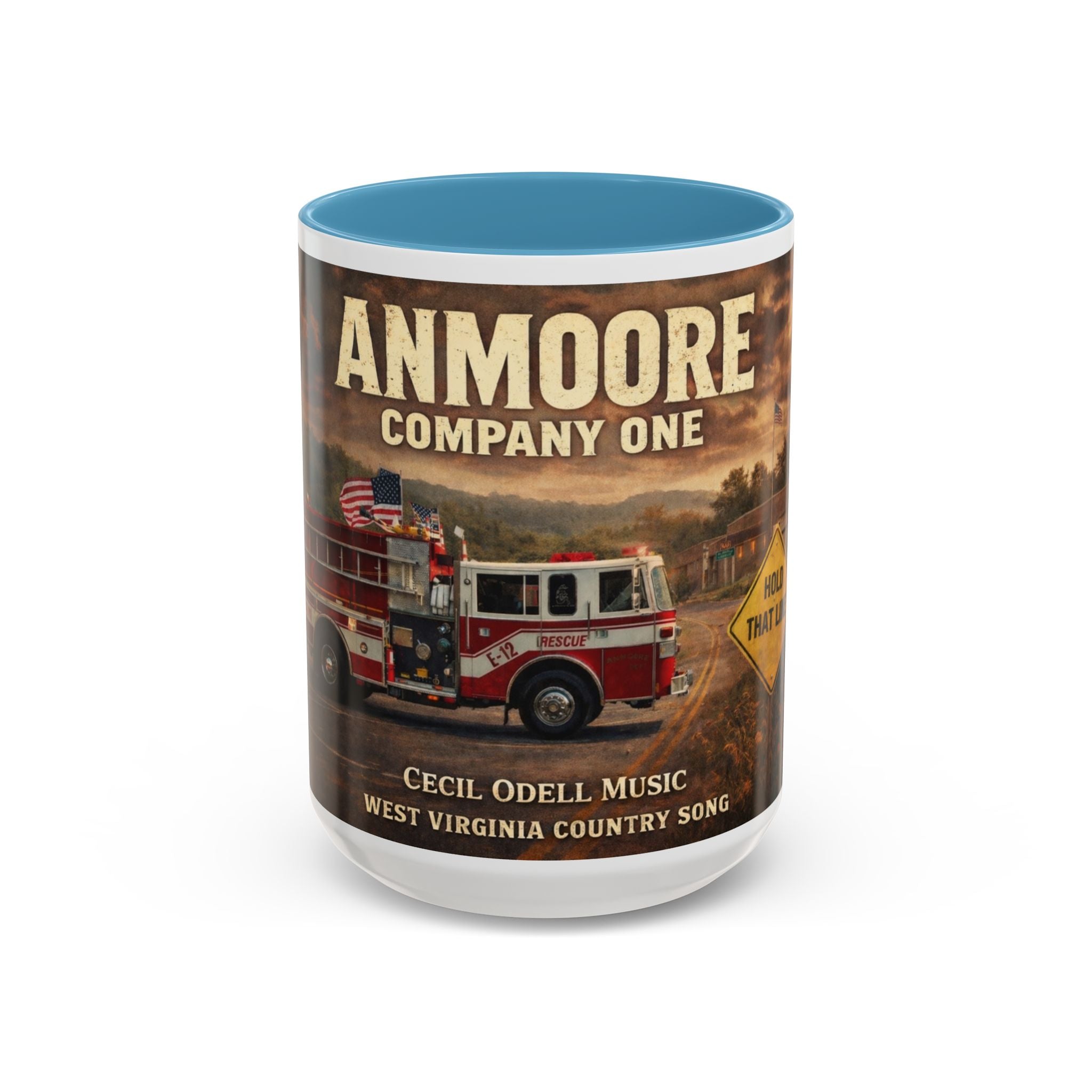Anmoore Company One Firetruck Accent Coffee Mug – 'Hold That Line' West Virginia Country Music Tribute
