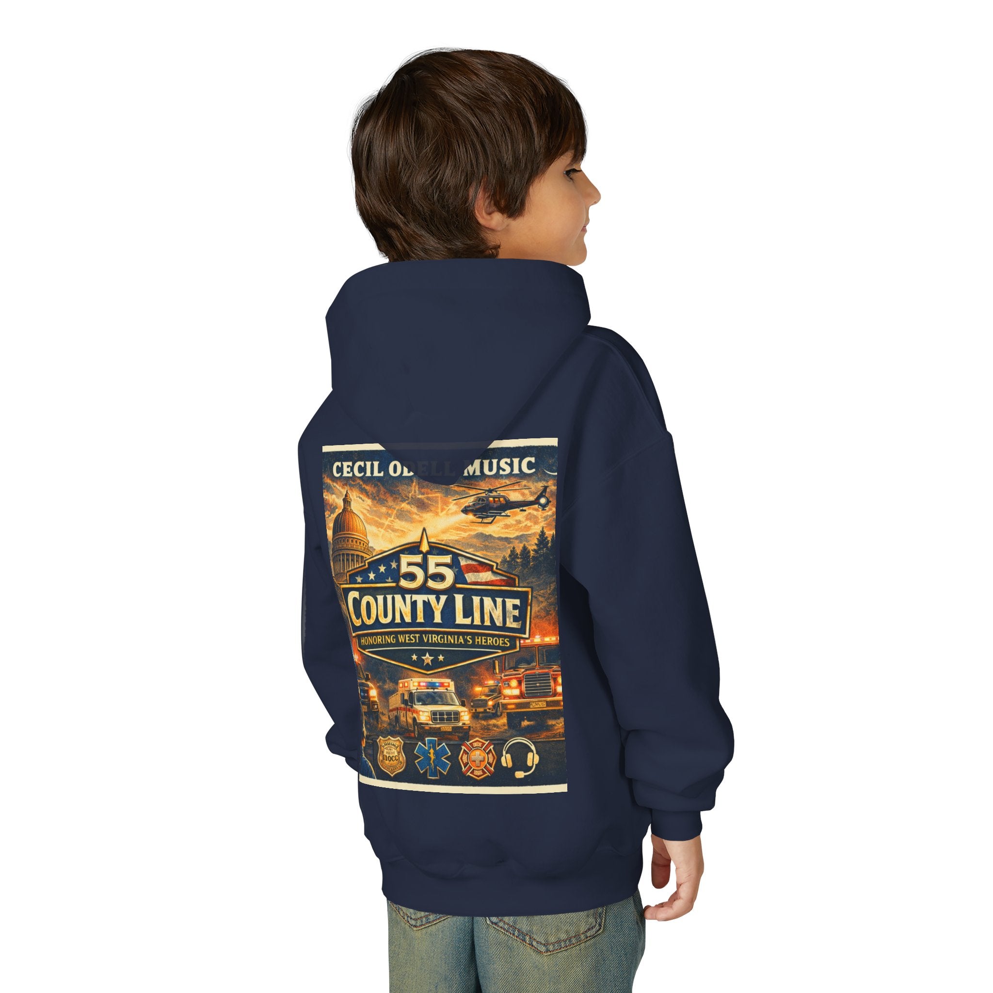 Youth Hoodie - '55 County Line' West Virginia Line Music Graphic Pullover
