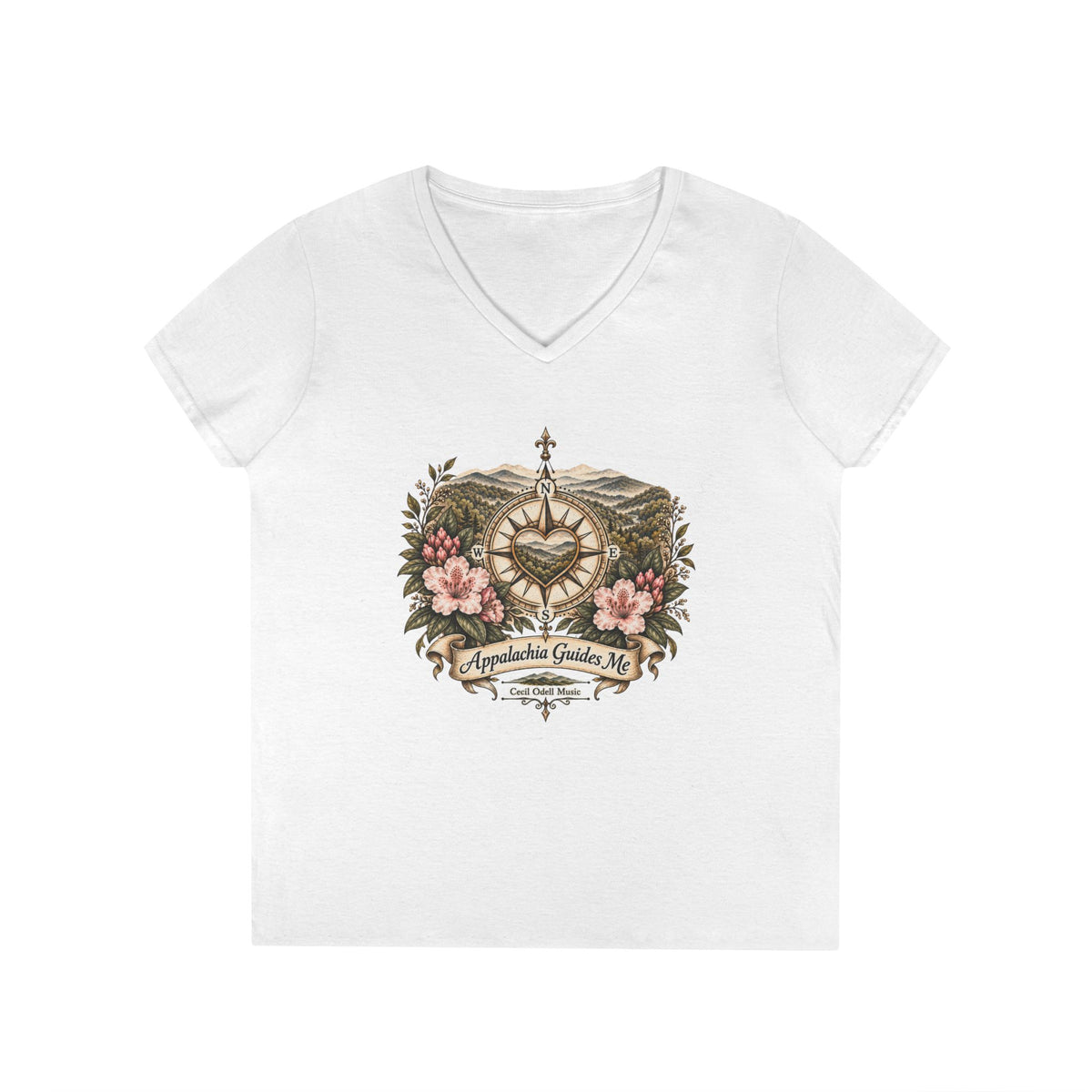 Appalachian Guide Floral Compass V-Neck Tee