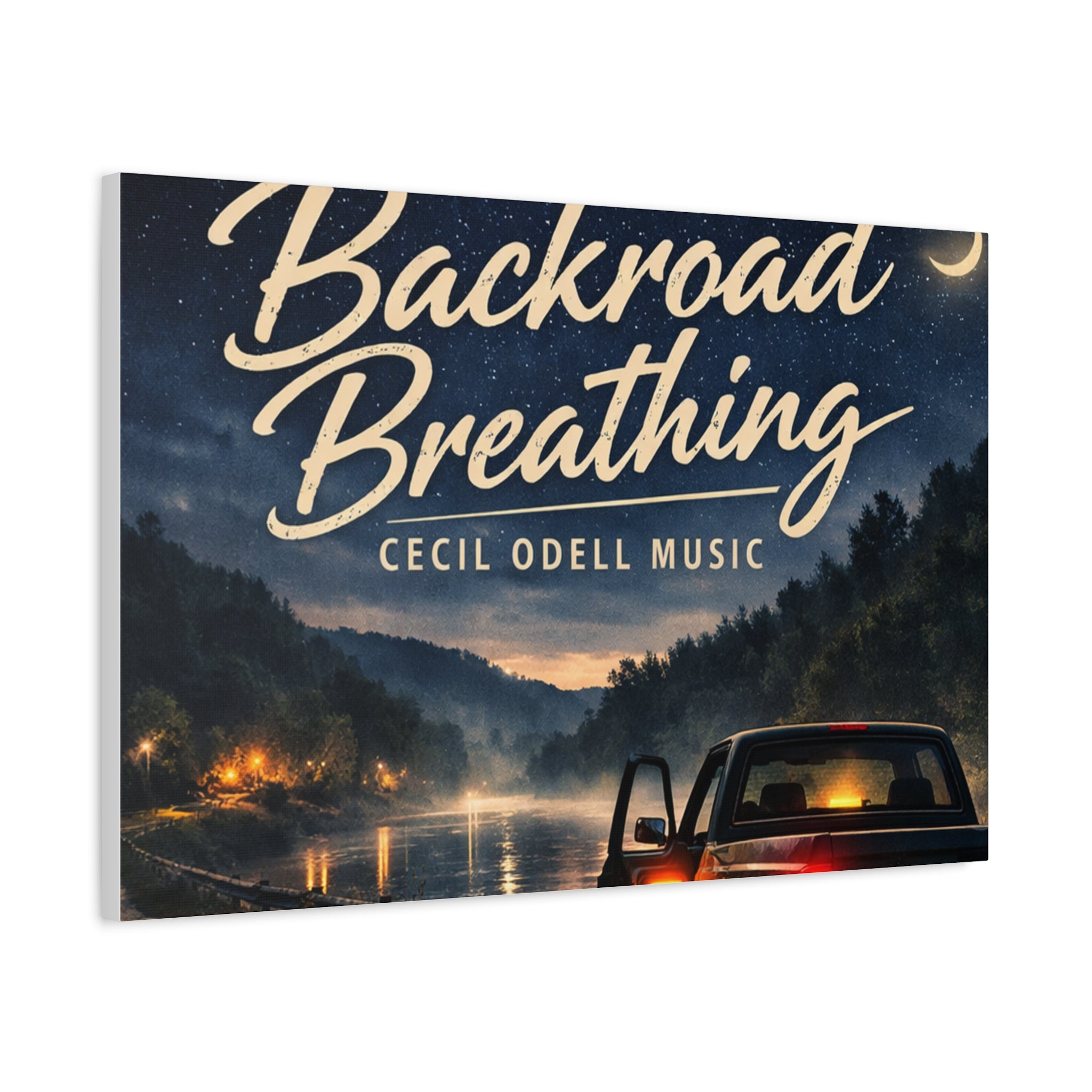 Backroad Breathing Matte Canvas Wall Art: Night Truck Landscape Music Print