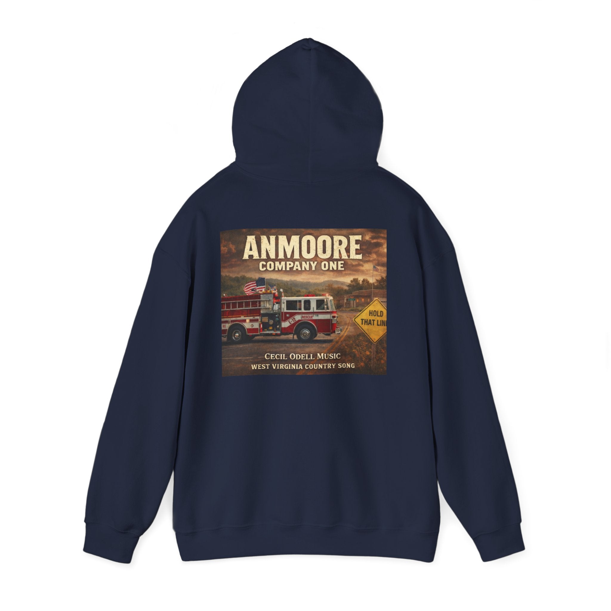 Firetruck Graphic Hoodie: Anmoore Company One Vintage Rescue Music Crewneck