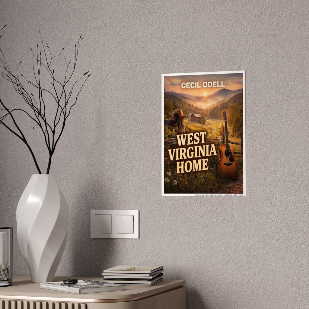 West Virginia Home Poster: Rustic Mountain Guitar Wall Art