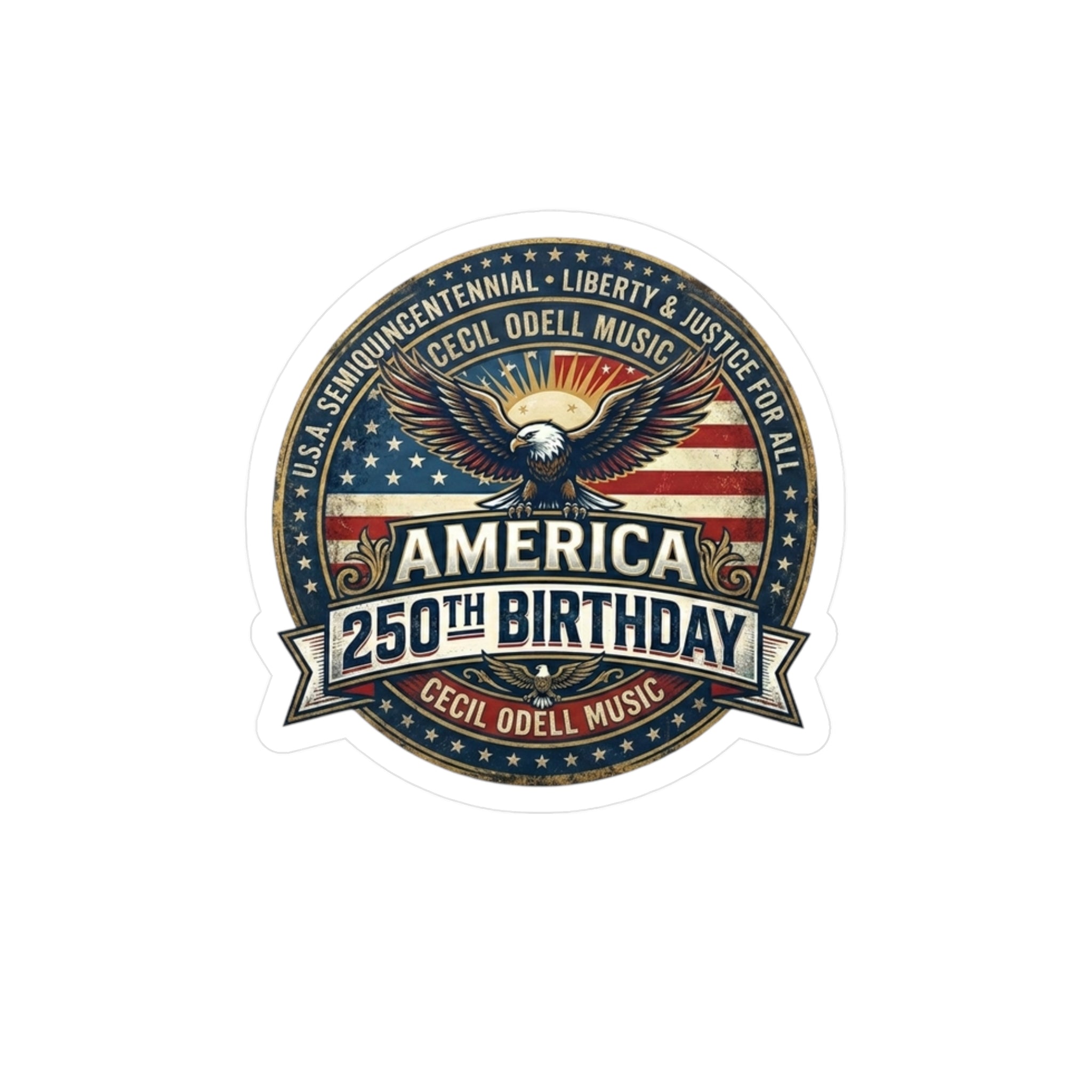 America 250th Birthday Kiss-Cut Vinyl Sticker — Patriotic Eagle Emblem