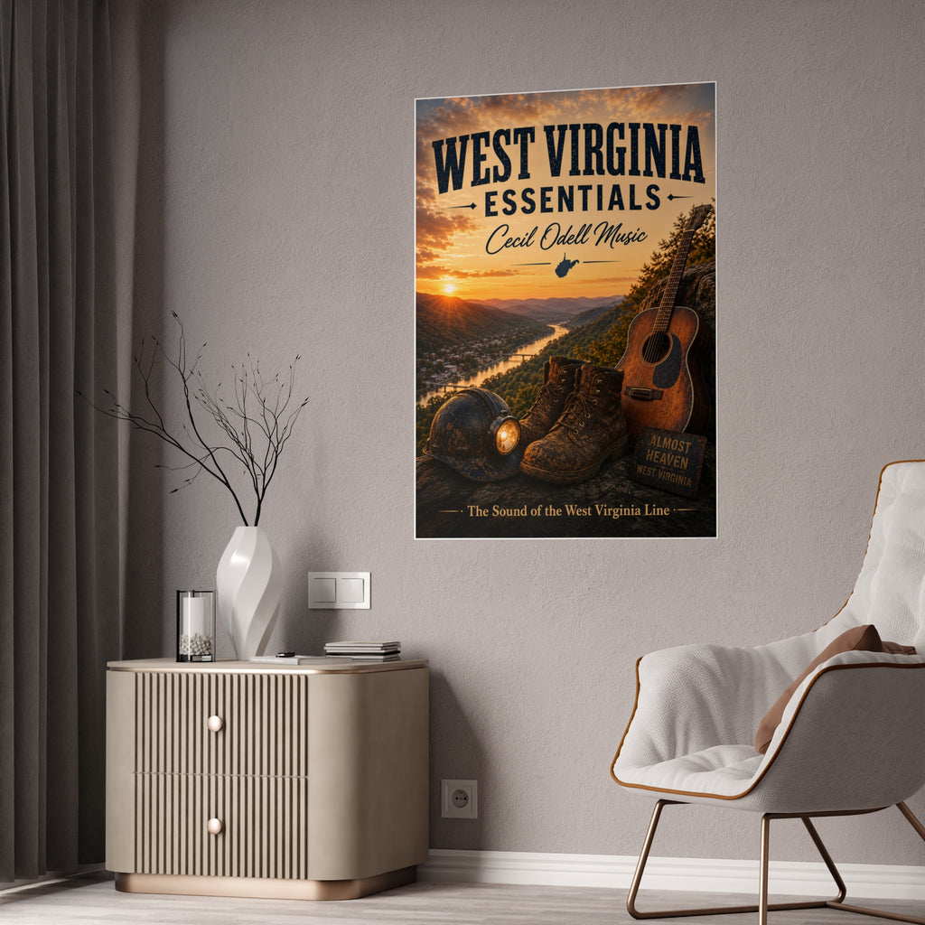 West Virginia Essentials Poster — Rustic Mountain Music Travel Wall Art