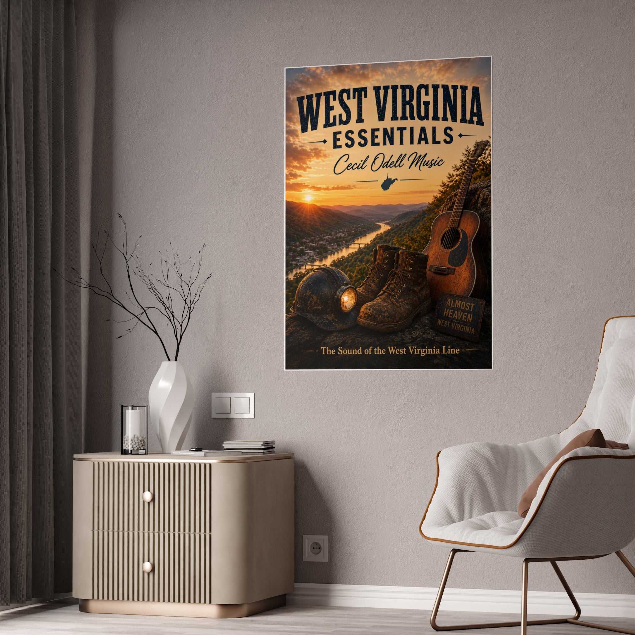 West Virginia Essentials Poster — Rustic Mountain Music Travel Wall Art