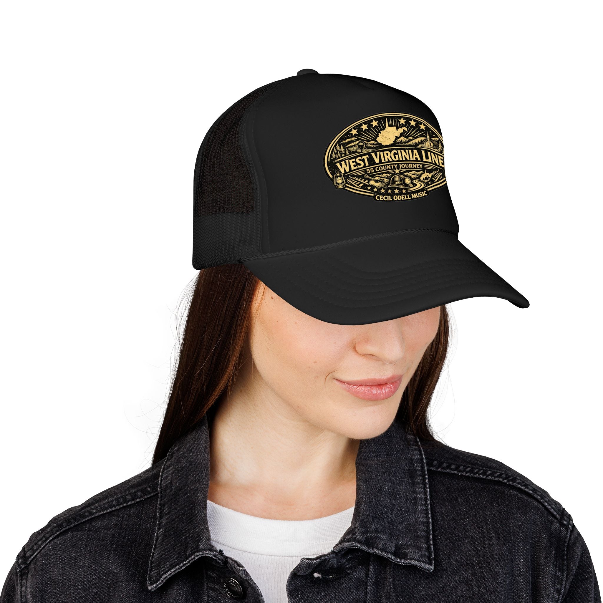 West Virginia Line Vintage Foam Trucker Hat: Rustic State Patch Cap