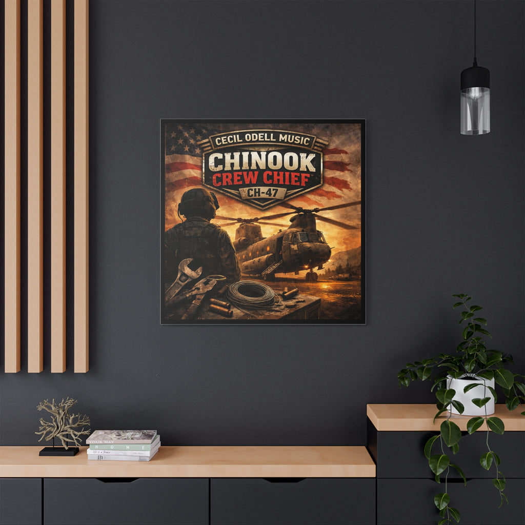 Chinook Crew Chief CH-47 Satin Stretched Canvas Wall Art